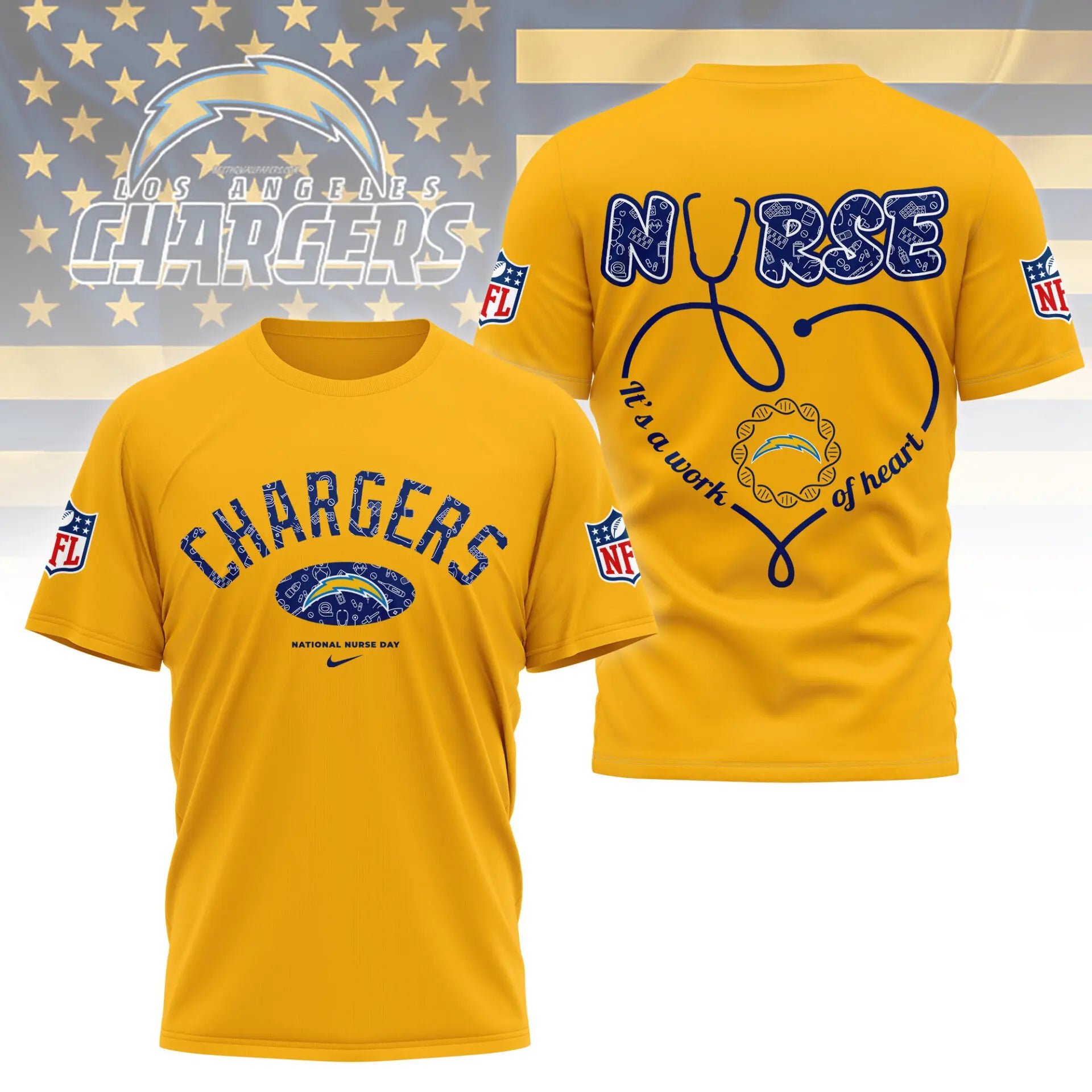 Los Angeles Chargers | PREMIUM 3D NURSE APPRECIATION DAY SHIRT NY – HuddleStyle.com - Image 5