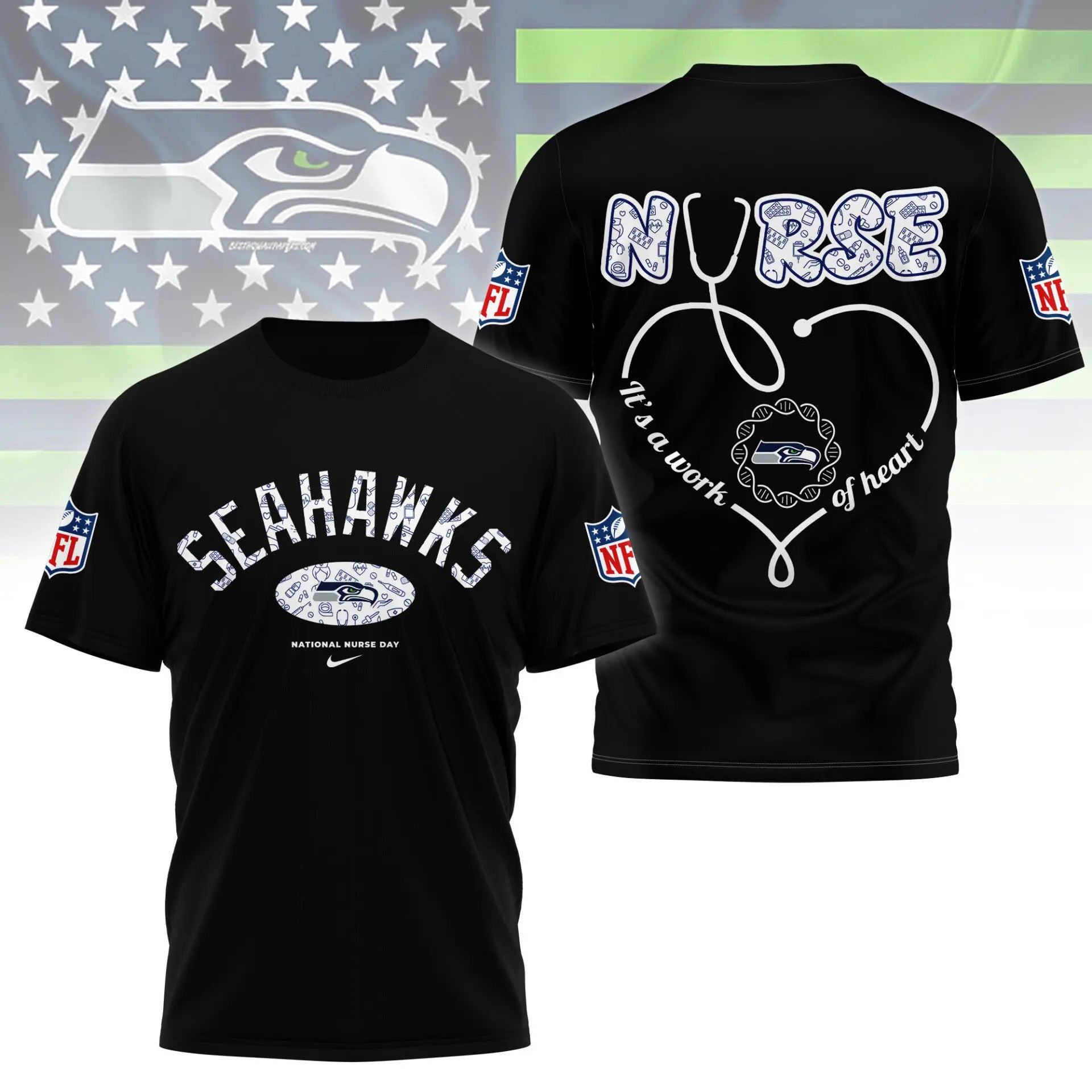Seattle Seahawks | PREMIUM 3D NURSE APPRECIATION DAY SHIRT NY – HuddleStyle.com - Image 6