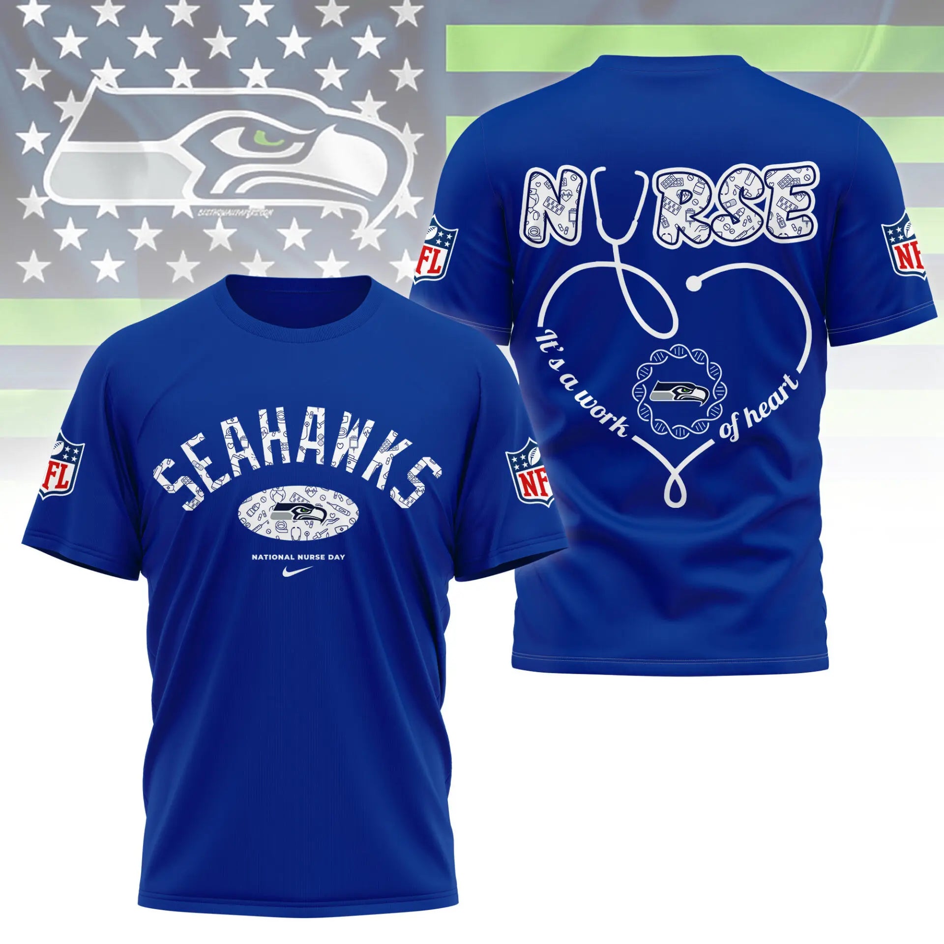 Seattle Seahawks | PREMIUM 3D NURSE APPRECIATION DAY SHIRT NY – HuddleStyle.com - Image 4
