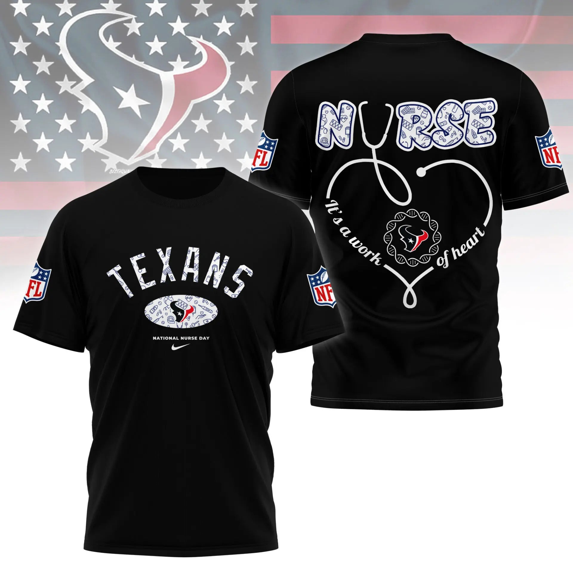 Houston Texans | PREMIUM 3D NURSE APPRECIATION DAY SHIRT NY – HuddleStyle.com - Main