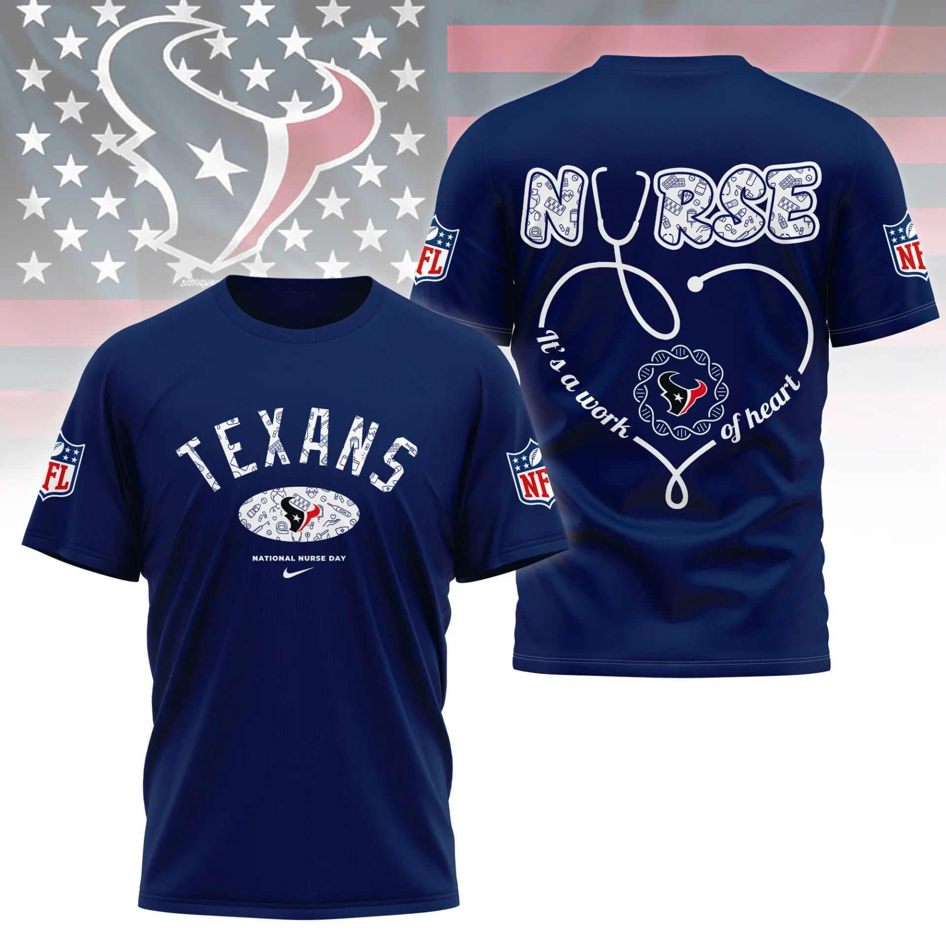Houston Texans | PREMIUM 3D NURSE APPRECIATION DAY SHIRT NY – HuddleStyle.com - Image 4