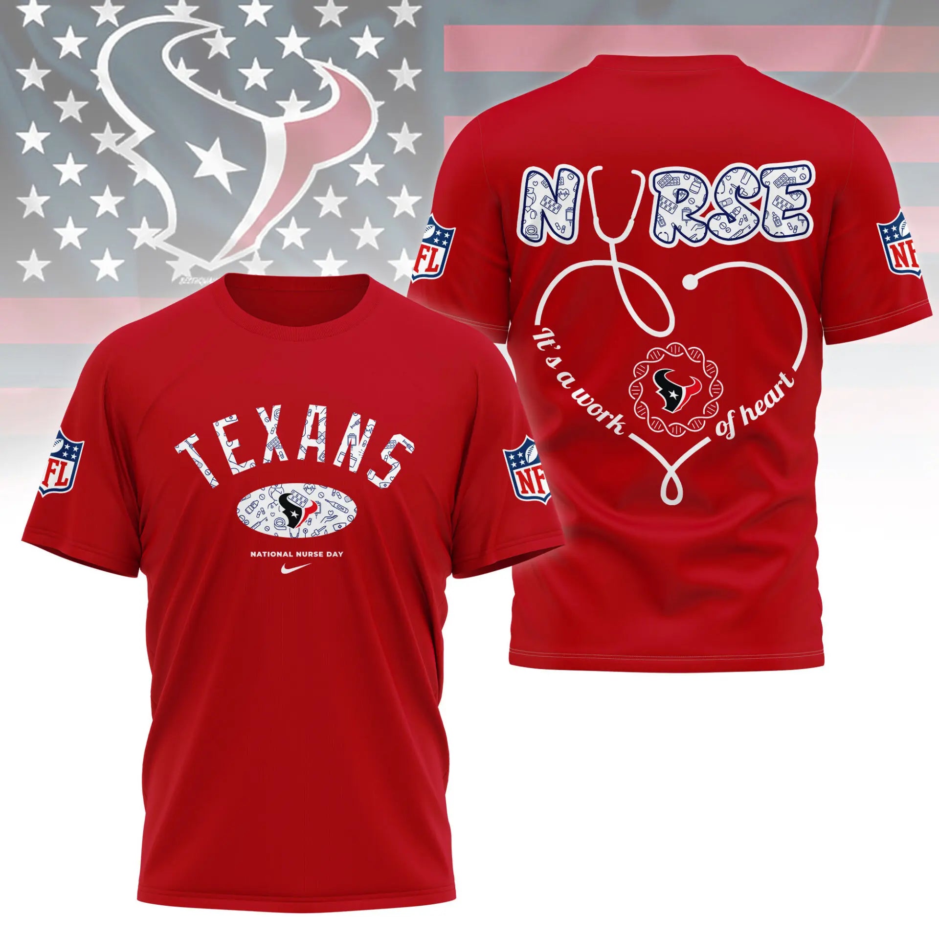 Houston Texans | PREMIUM 3D NURSE APPRECIATION DAY SHIRT NY – HuddleStyle.com - Image 2