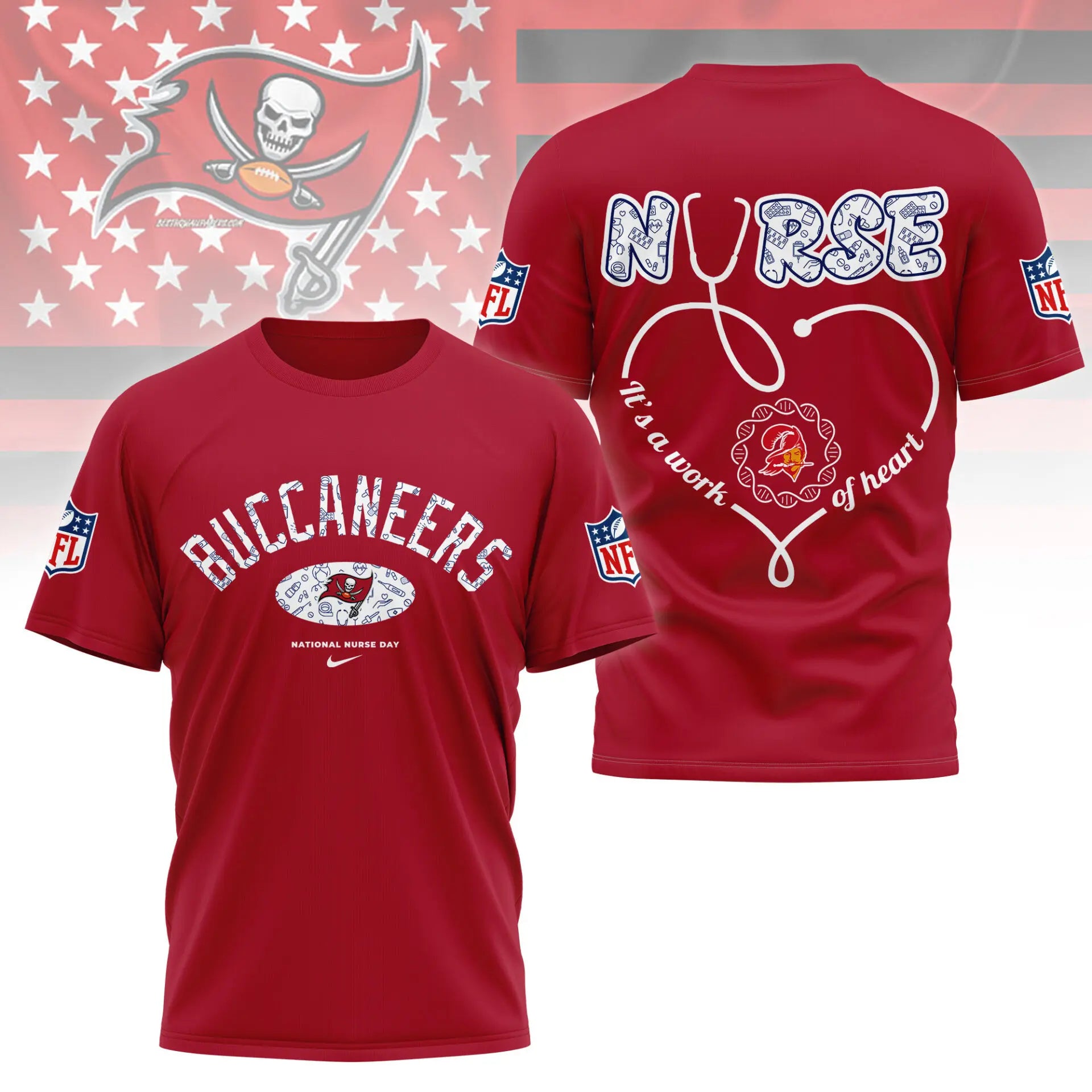 Tampa Bay Buccaneers | PREMIUM 3D NURSE APPRECIATION DAY SHIRT NY – HuddleStyle.com - Image 3