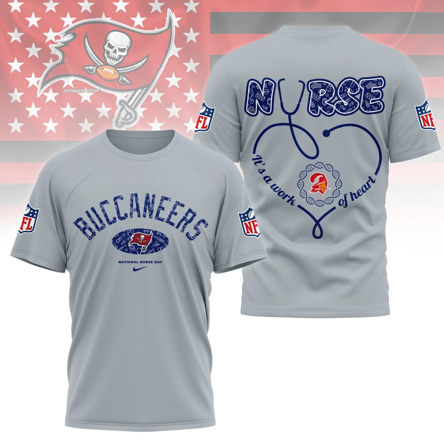 Tampa Bay Buccaneers | PREMIUM 3D NURSE APPRECIATION DAY SHIRT NY – HuddleStyle.com - Image 2