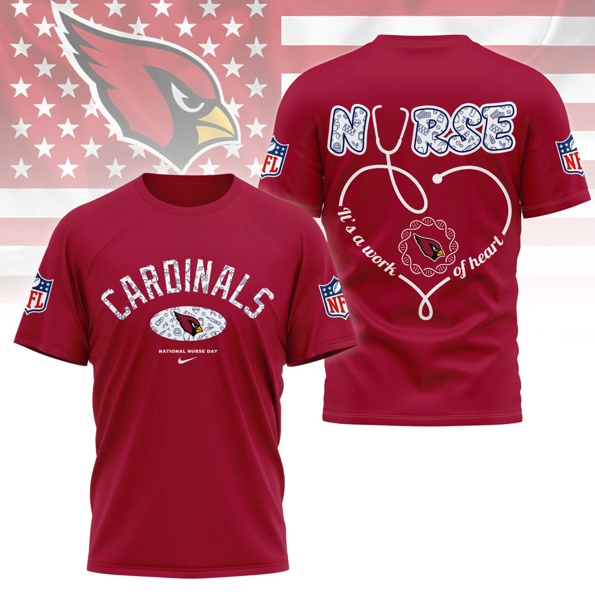 Arizona Cardinals | PREMIUM 3D NURSE APPRECIATION DAY SHIRT NY – HuddleStyle.com - Main