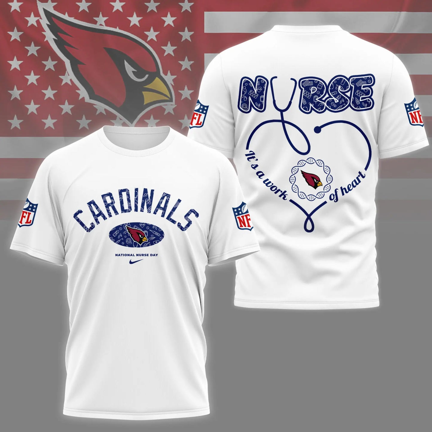 Arizona Cardinals | PREMIUM 3D NURSE APPRECIATION DAY SHIRT NY – HuddleStyle.com - Image 2