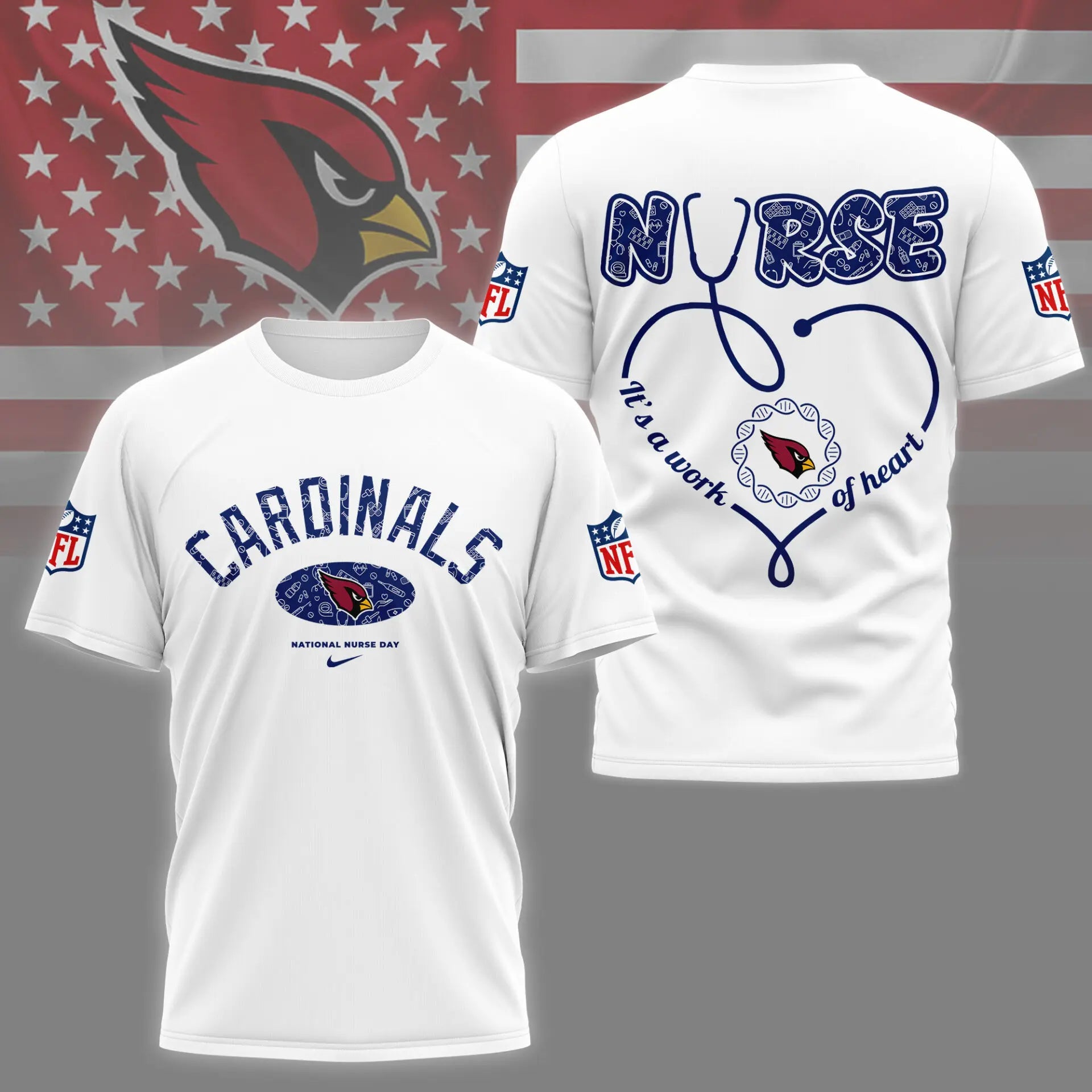 Arizona Cardinals | PREMIUM 3D NURSE APPRECIATION DAY SHIRT NY – HuddleStyle.com - Image 2
