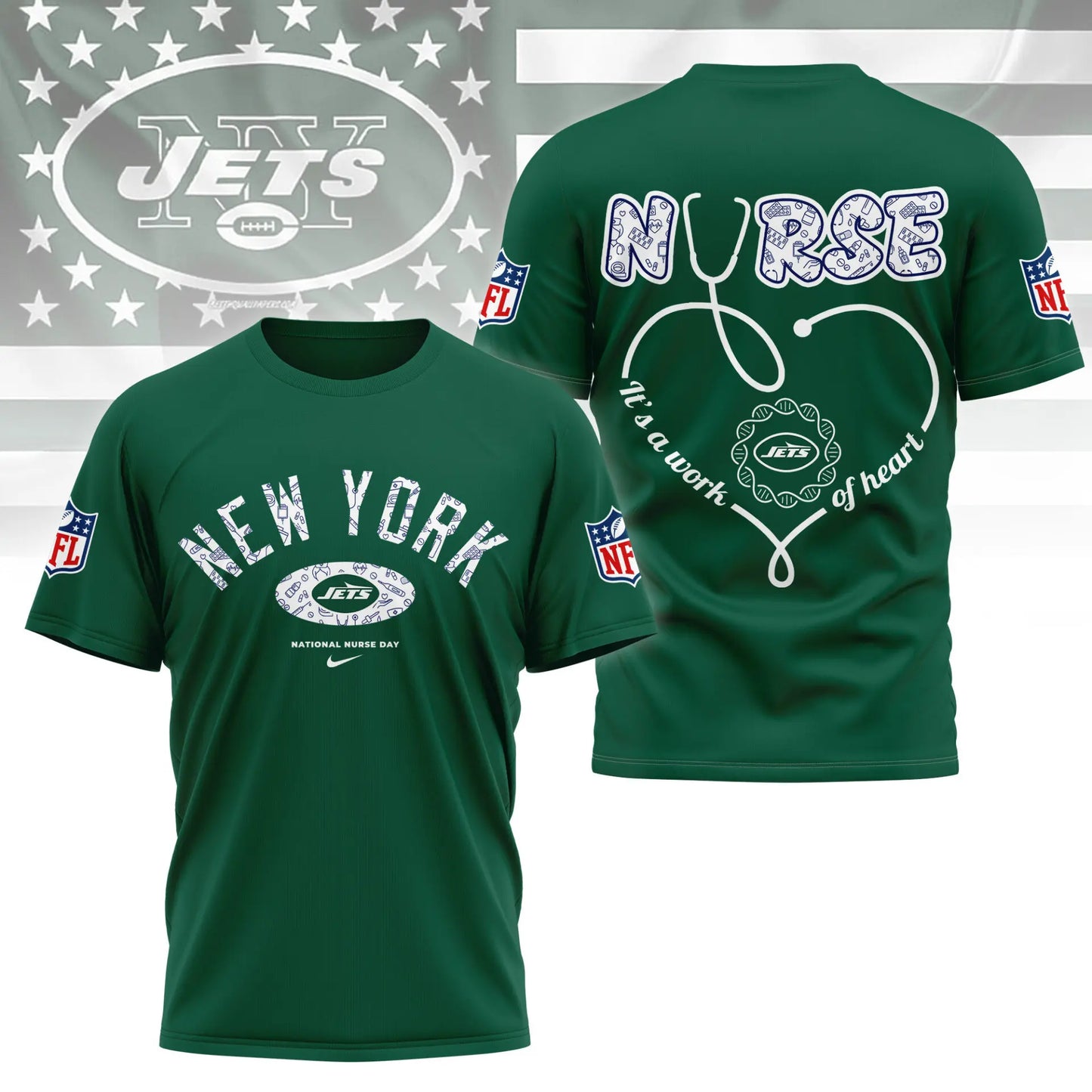 New York Jets | PREMIUM 3D NURSE APPRECIATION DAY SHIRT NY – HuddleStyle.com - Image 2