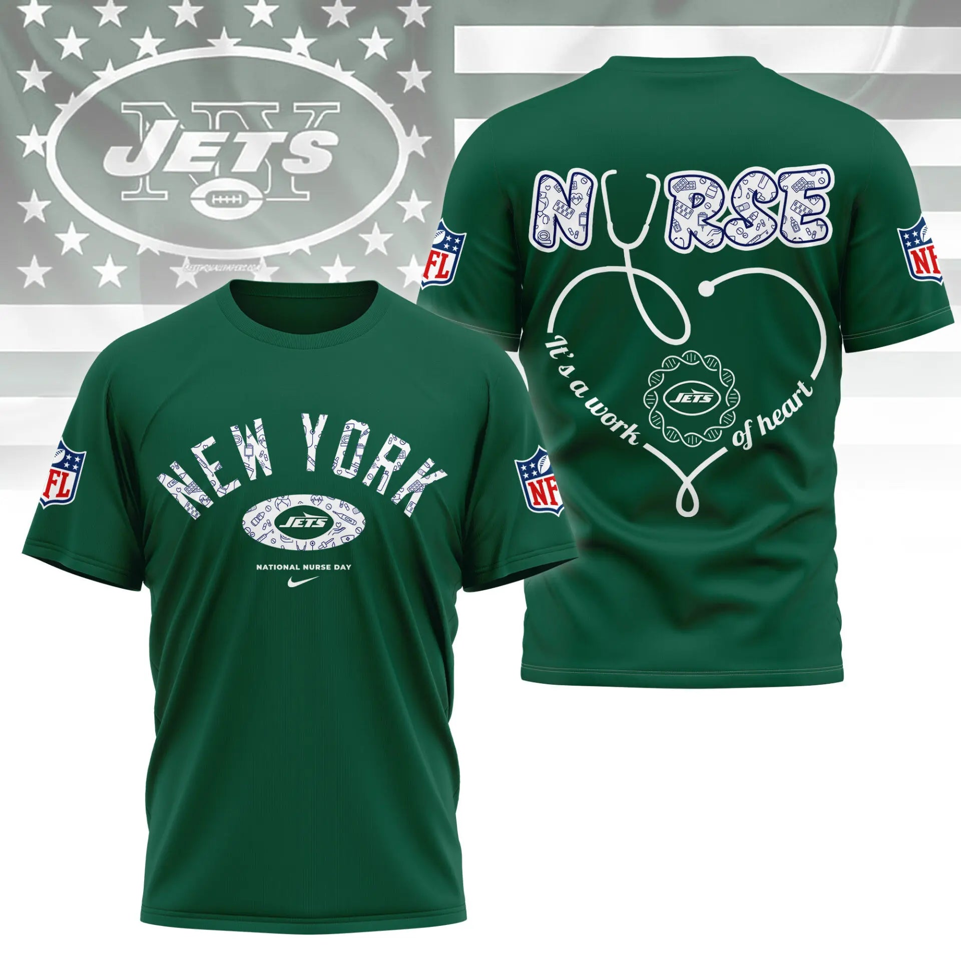 New York Jets | PREMIUM 3D NURSE APPRECIATION DAY SHIRT NY – HuddleStyle.com - Image 2