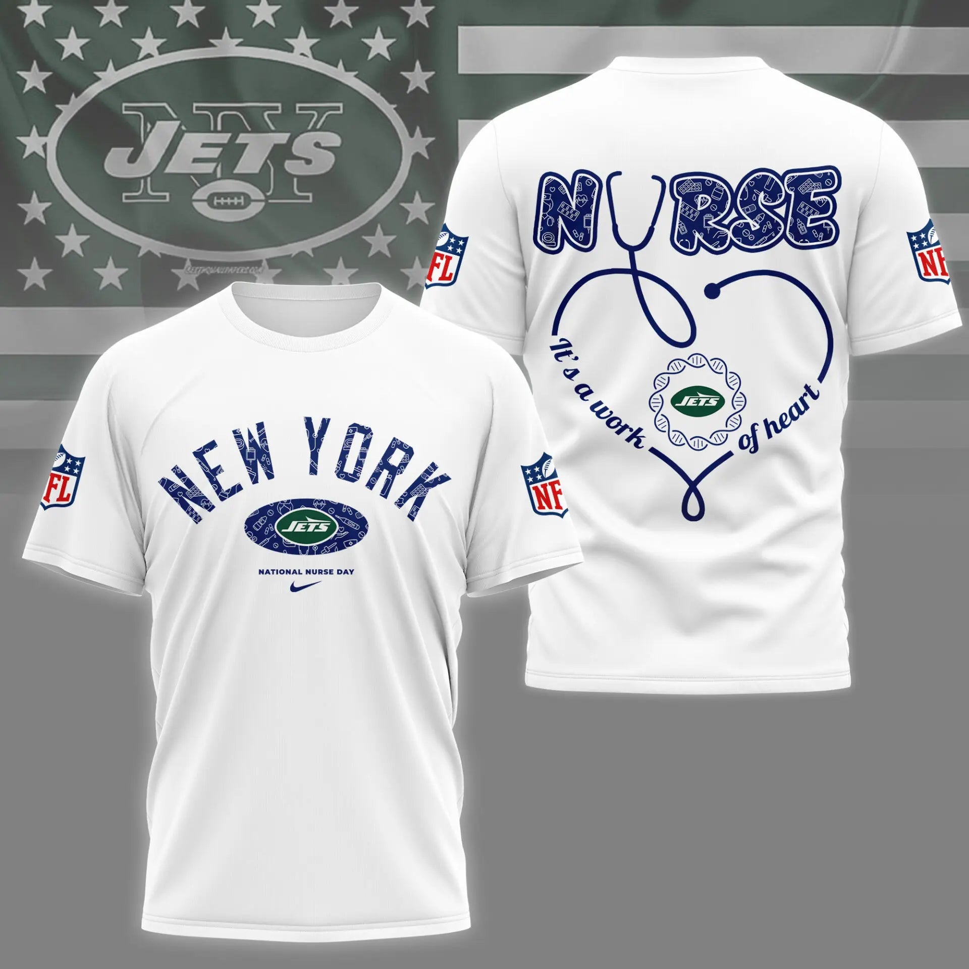 New York Jets | PREMIUM 3D NURSE APPRECIATION DAY SHIRT NY – HuddleStyle.com - Main