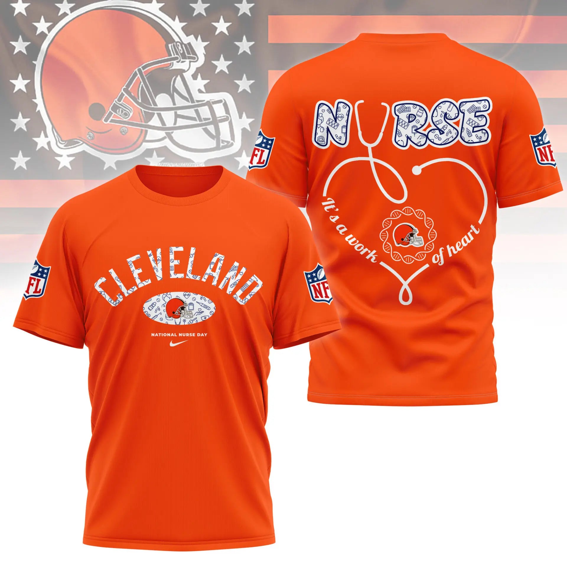 Cleveland Browns | PREMIUM 3D NURSE APPRECIATION DAY SHIRT NY – HuddleStyle.com - Image 3