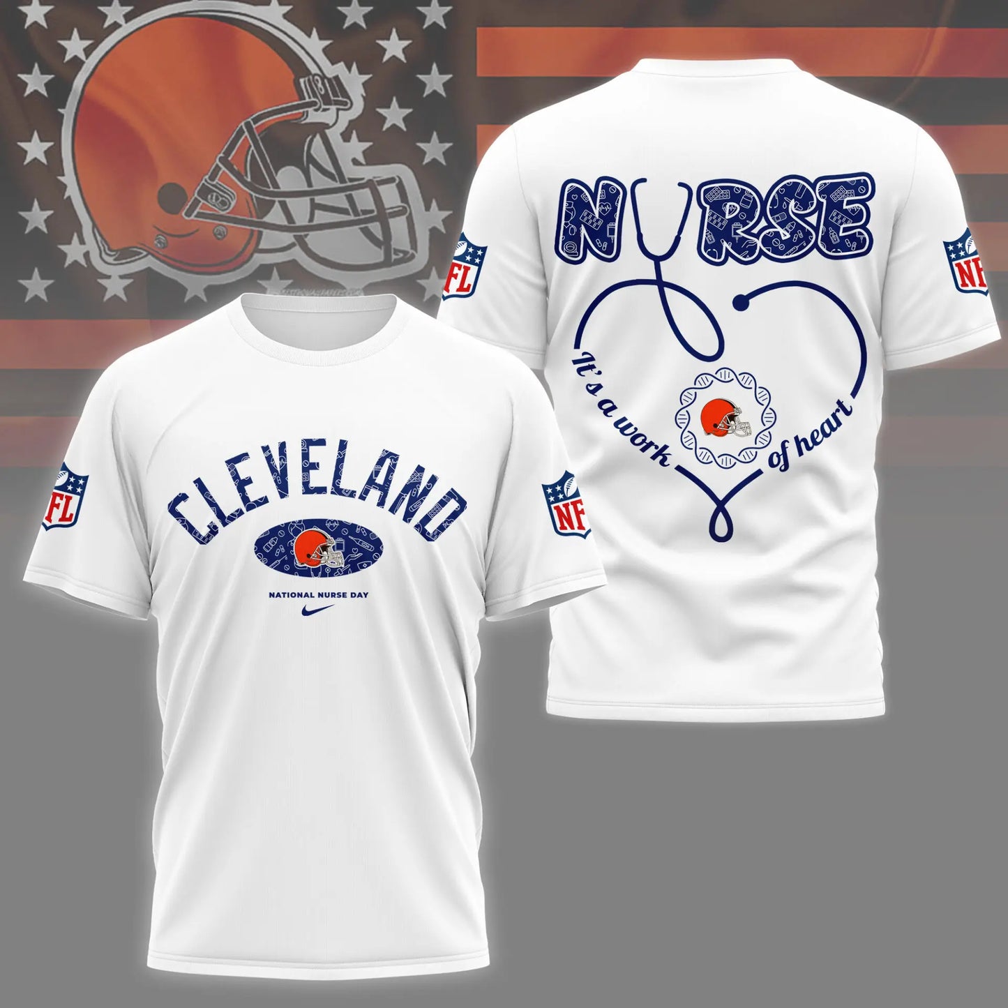 Cleveland Browns | PREMIUM 3D NURSE APPRECIATION DAY SHIRT NY – HuddleStyle.com - Image 2