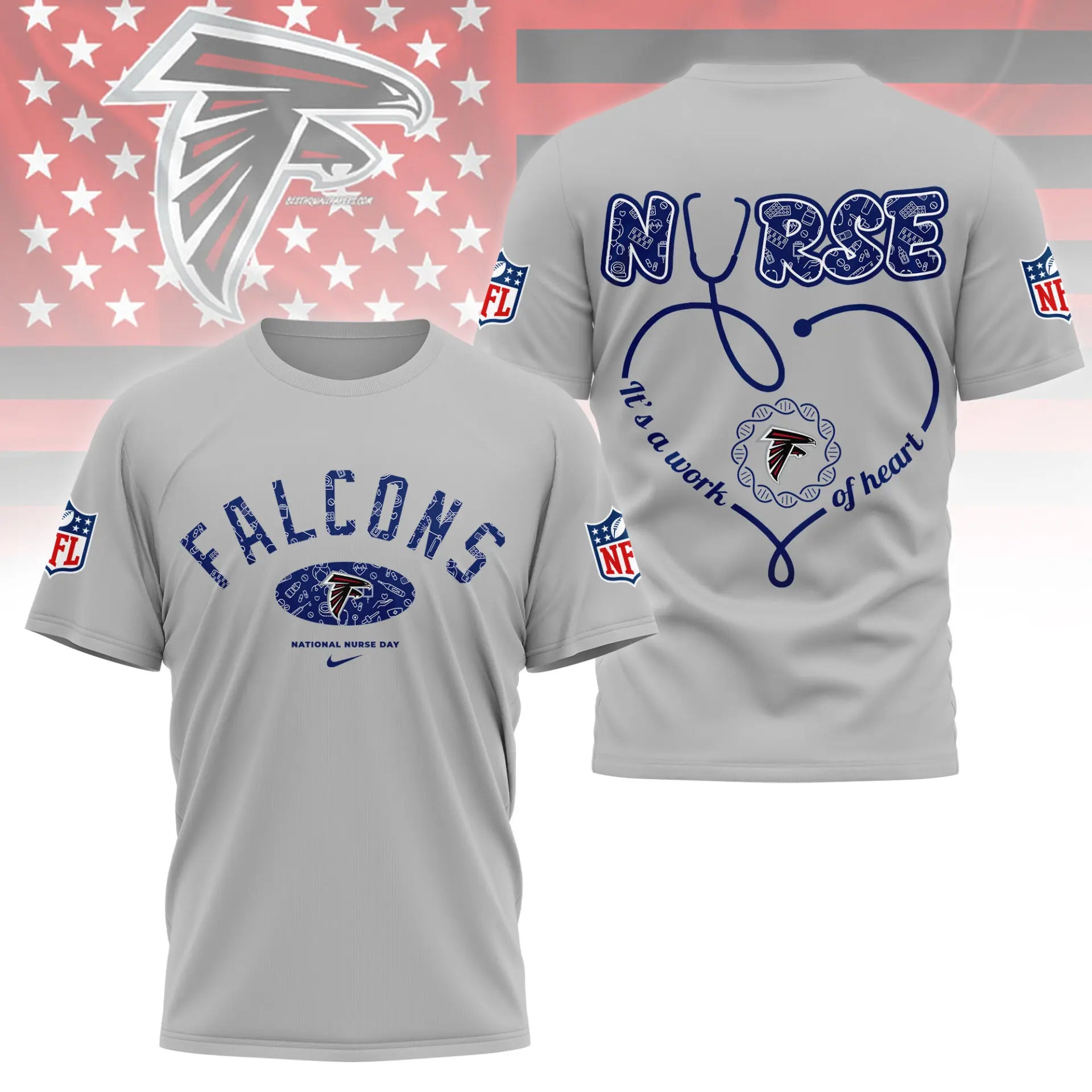 Atlanta Falcons | PREMIUM 3D NURSE APPRECIATION DAY SHIRT NY – HuddleStyle.com - Image 3