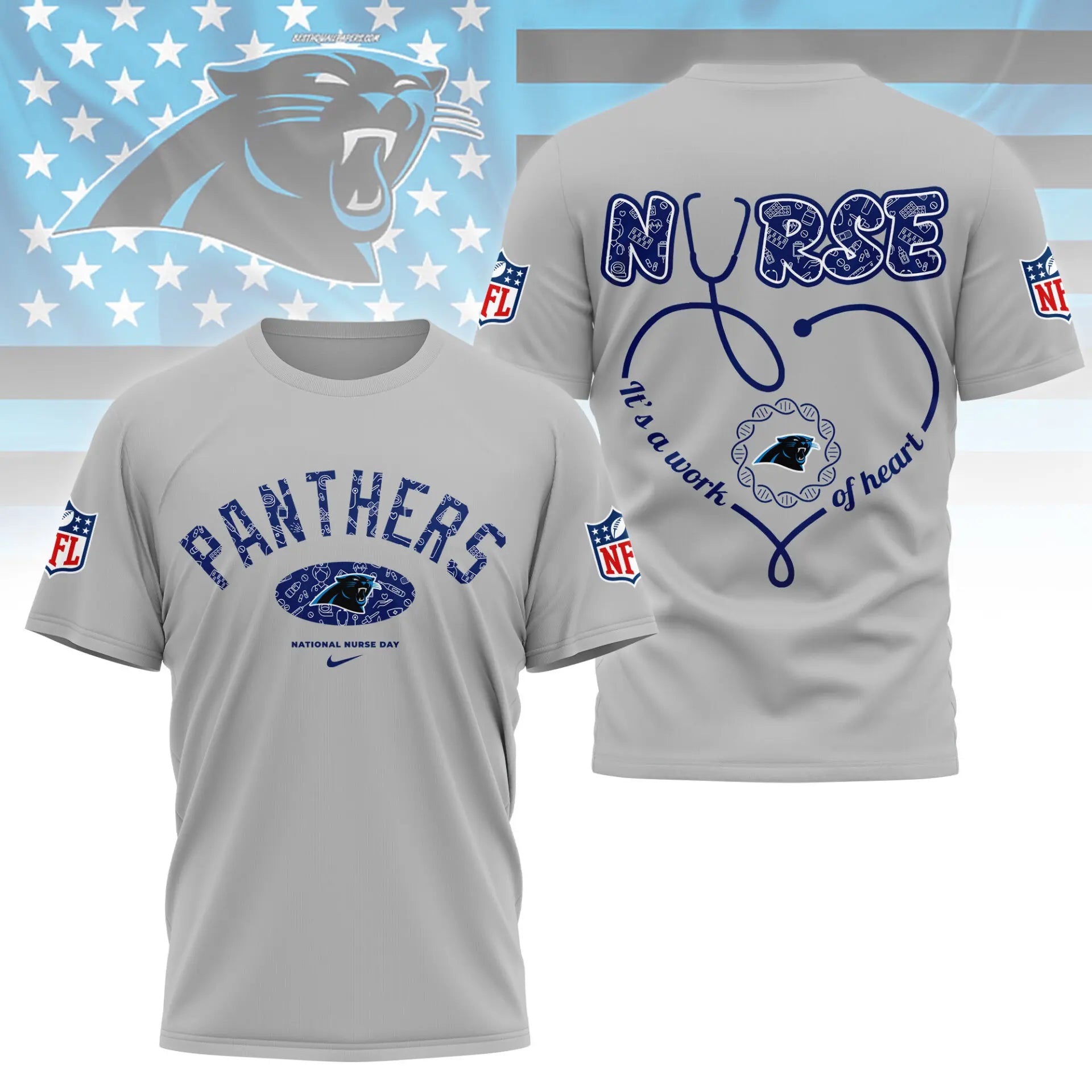 Carolina Panthers | PREMIUM 3D NURSE APPRECIATION DAY SHIRT NY – HuddleStyle.com - Image 3
