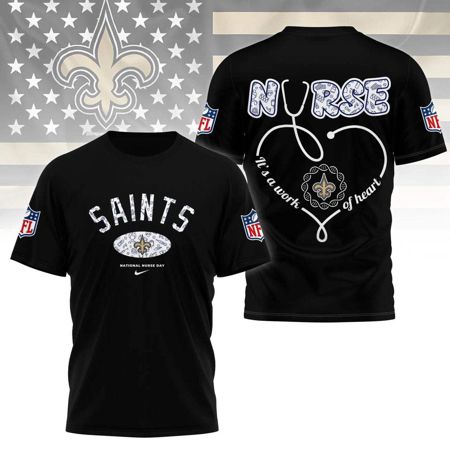 New Orleans Saints | PREMIUM 3D NURSE APPRECIATION DAY SHIRT NY – HuddleStyle.com - Main