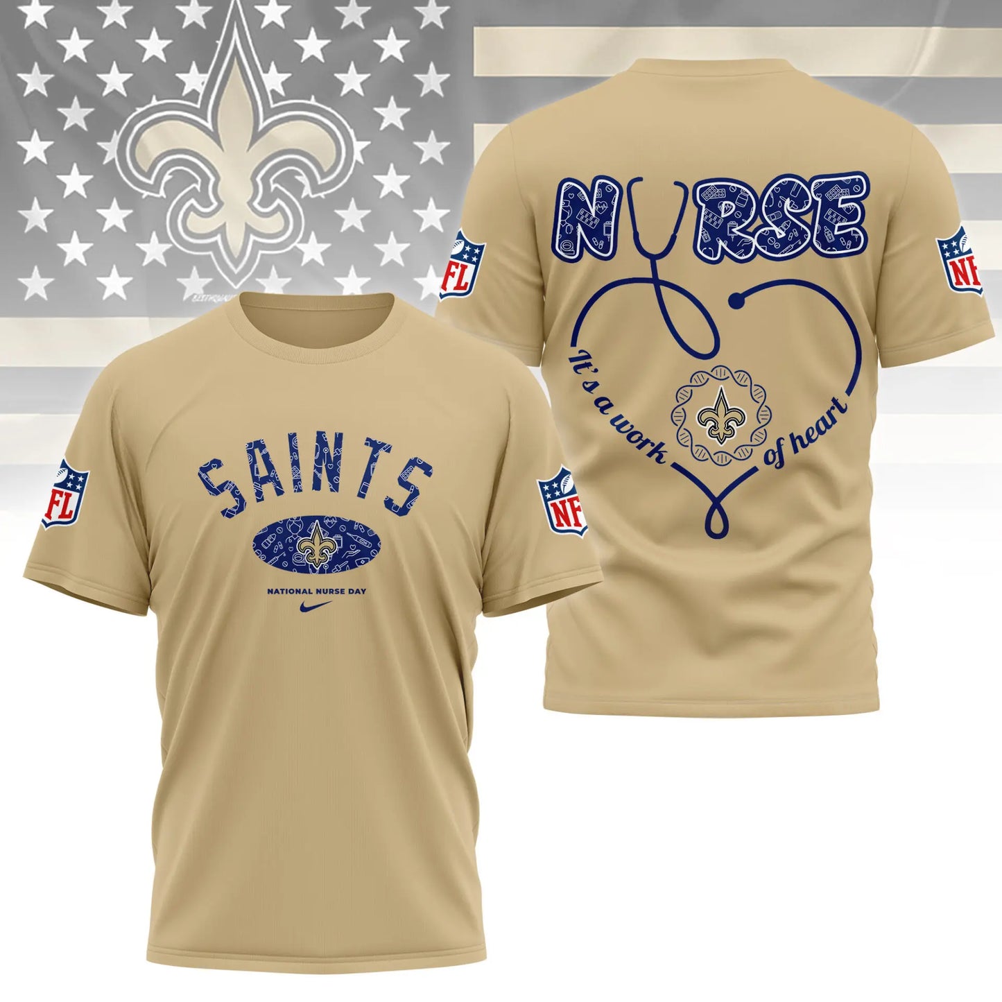 New Orleans Saints | PREMIUM 3D NURSE APPRECIATION DAY SHIRT NY – HuddleStyle.com - Image 3
