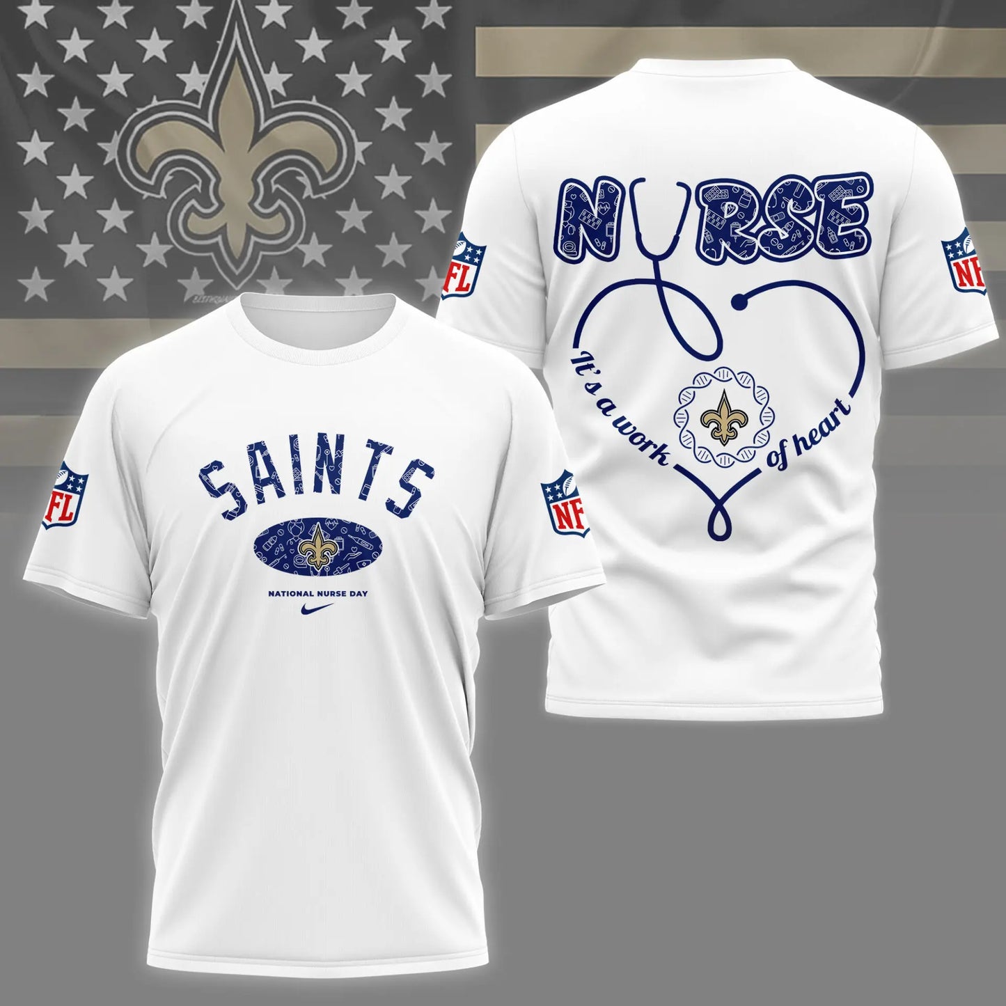 New Orleans Saints | PREMIUM 3D NURSE APPRECIATION DAY SHIRT NY – HuddleStyle.com - Image 2
