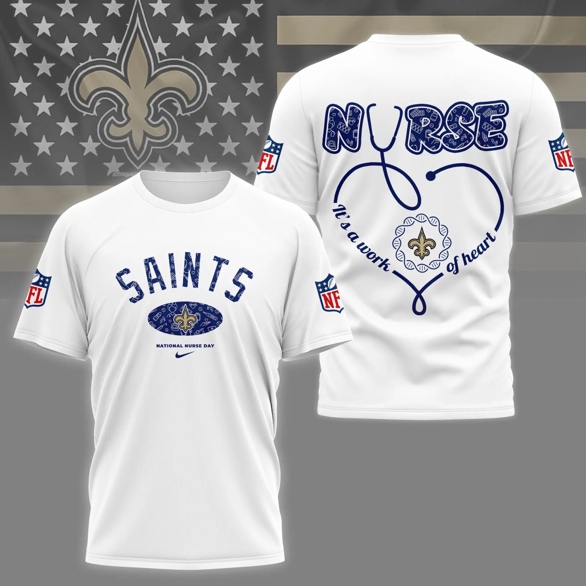 New Orleans Saints | PREMIUM 3D NURSE APPRECIATION DAY SHIRT NY – HuddleStyle.com - Image 2