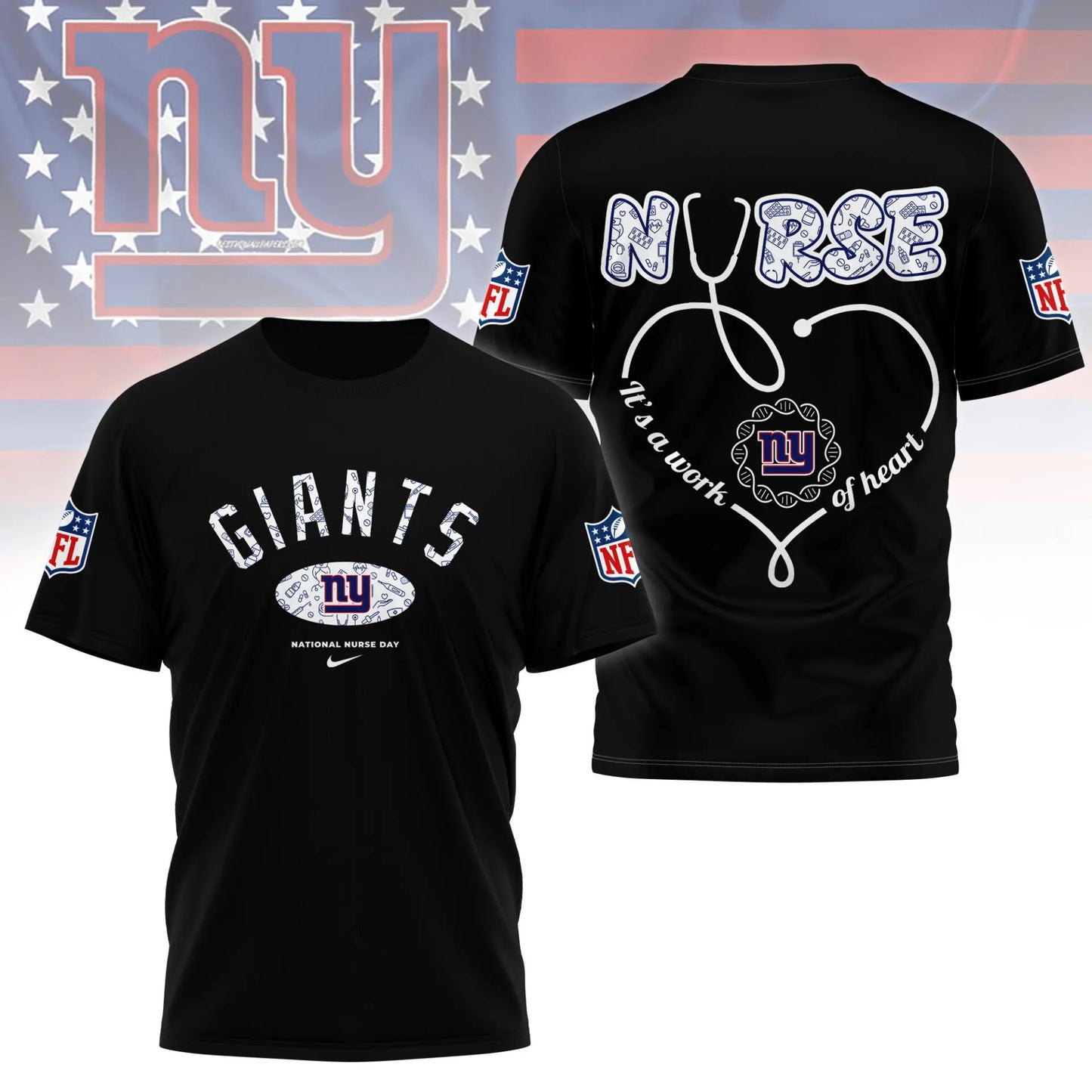New York Giants | PREMIUM 3D NURSE APPRECIATION DAY SHIRT NY – HuddleStyle.com - Image 2