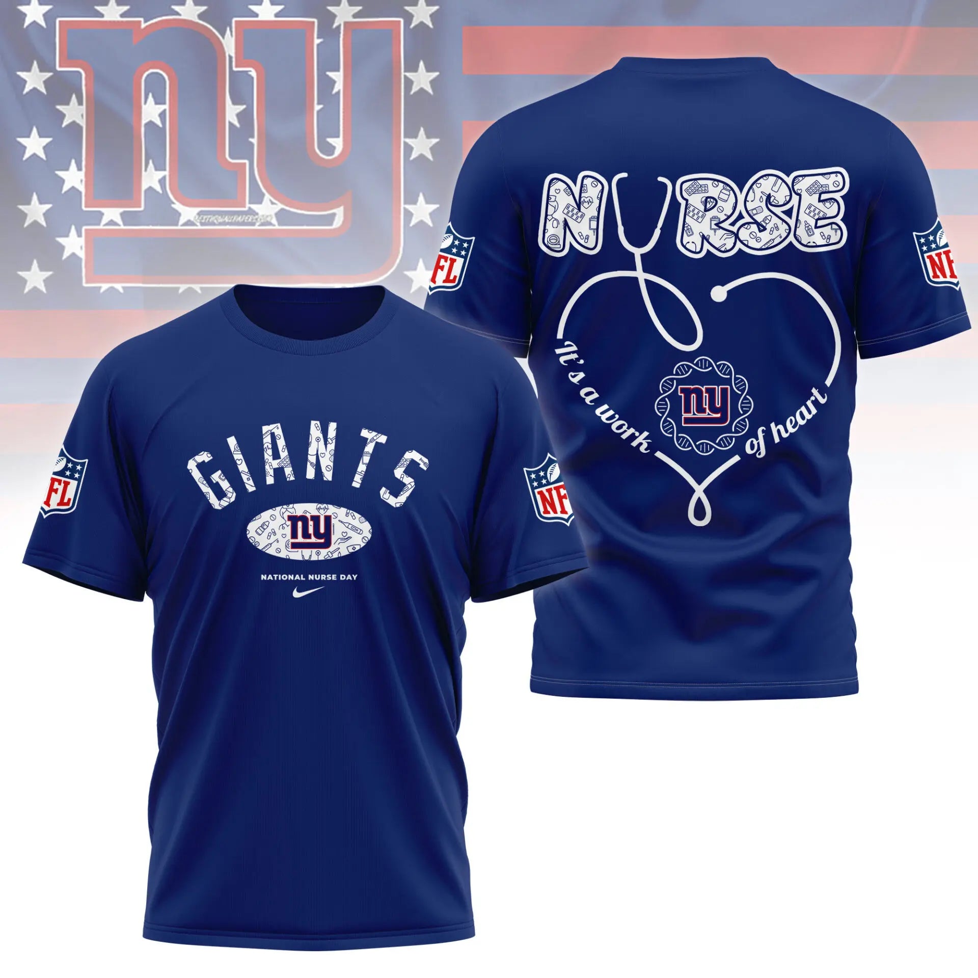 New York Giants | PREMIUM 3D NURSE APPRECIATION DAY SHIRT NY – HuddleStyle.com - Image 3
