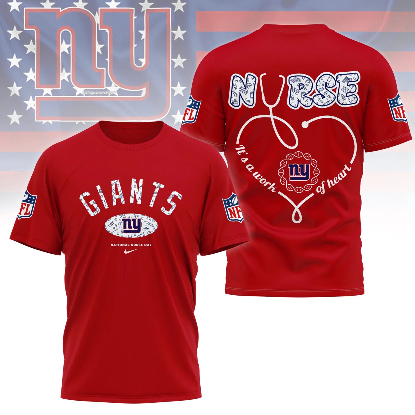 New York Giants | PREMIUM 3D NURSE APPRECIATION DAY SHIRT NY – HuddleStyle.com - Image 4