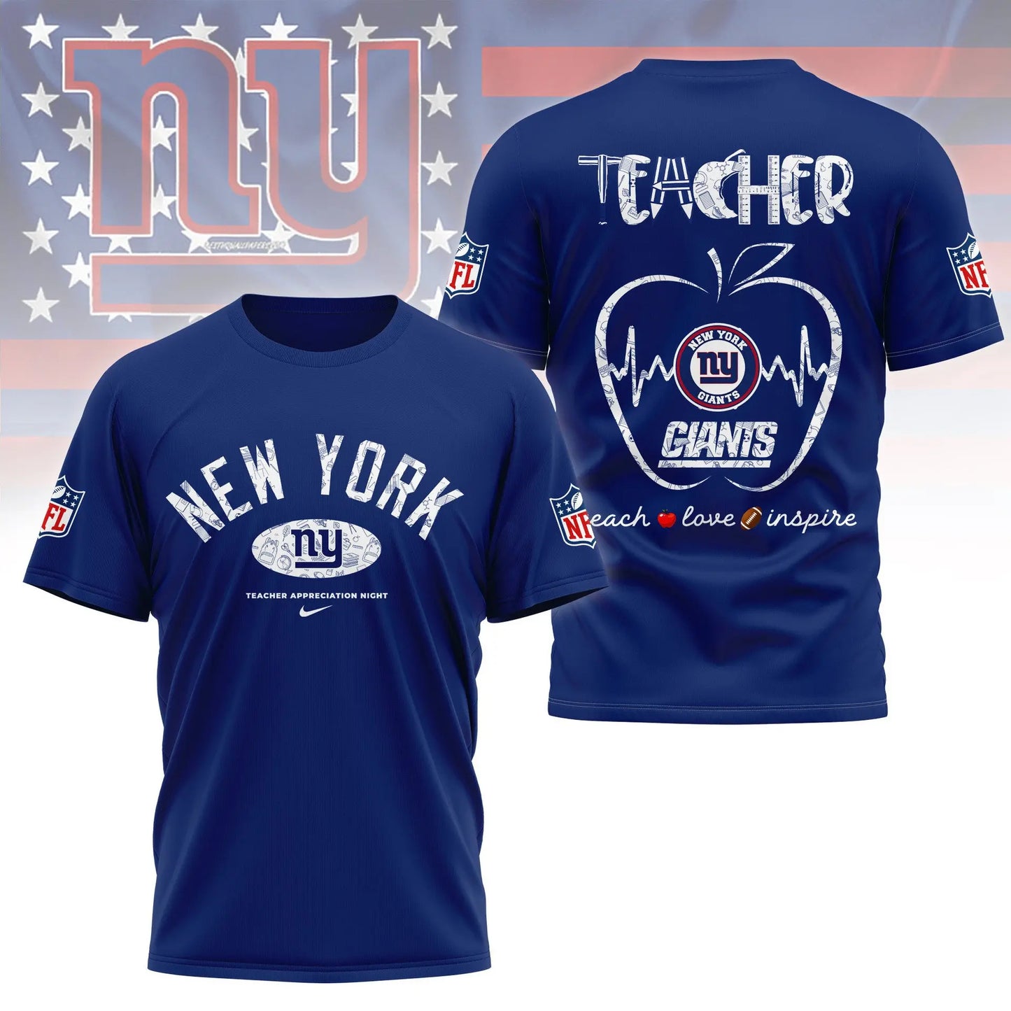 New York Giants |PREMIUM 3D TEACHER APPRECIATION DAY SHIRT NY – HuddleStyle.com - Image 3