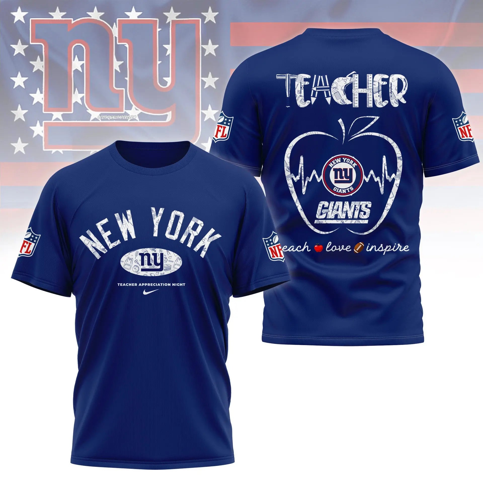 New York Giants |PREMIUM 3D TEACHER APPRECIATION DAY SHIRT NY – HuddleStyle.com - Image 3