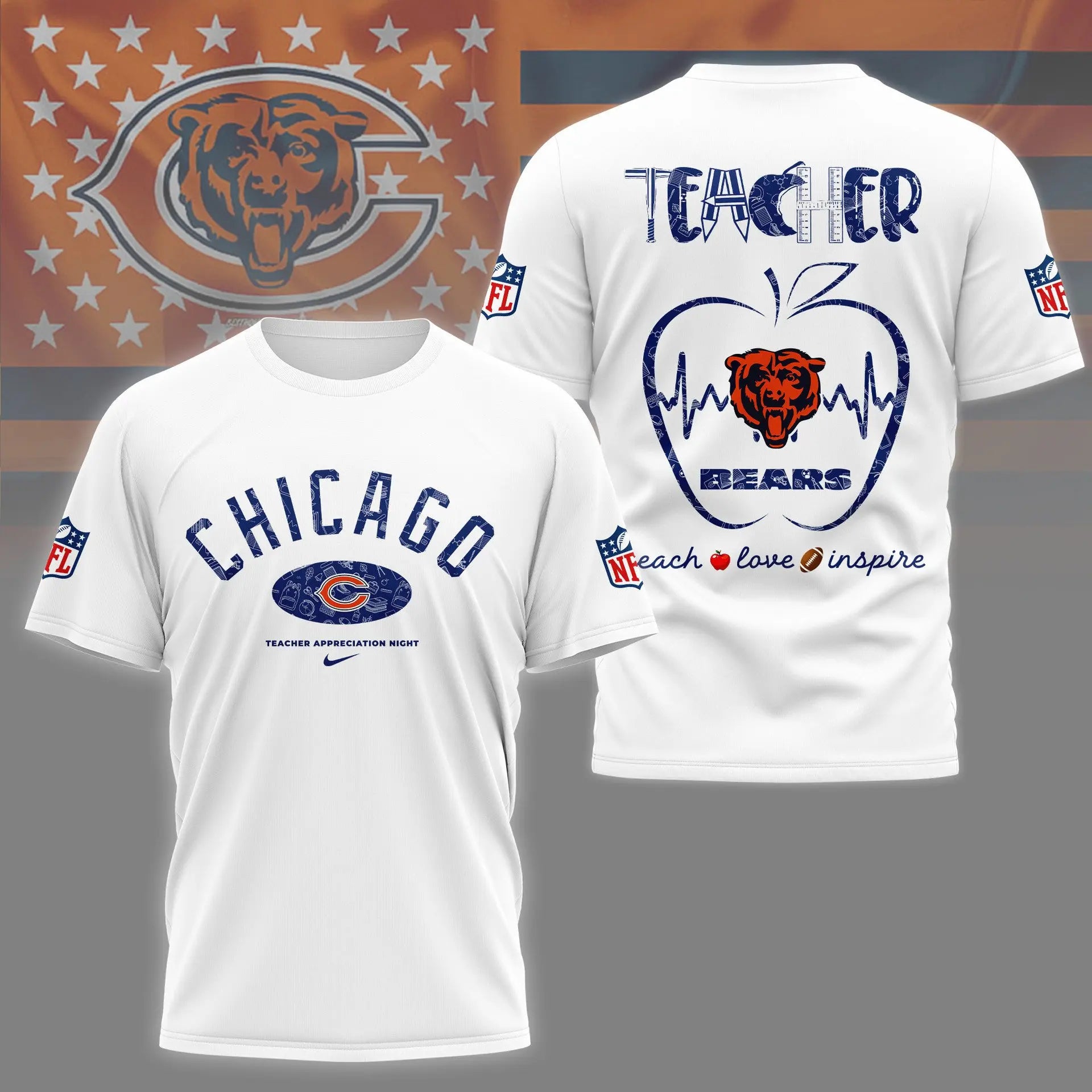 Chicago Bears |PREMIUM 3D TEACHER APPRECIATION DAY SHIRT NY – HuddleStyle.com - Image 3