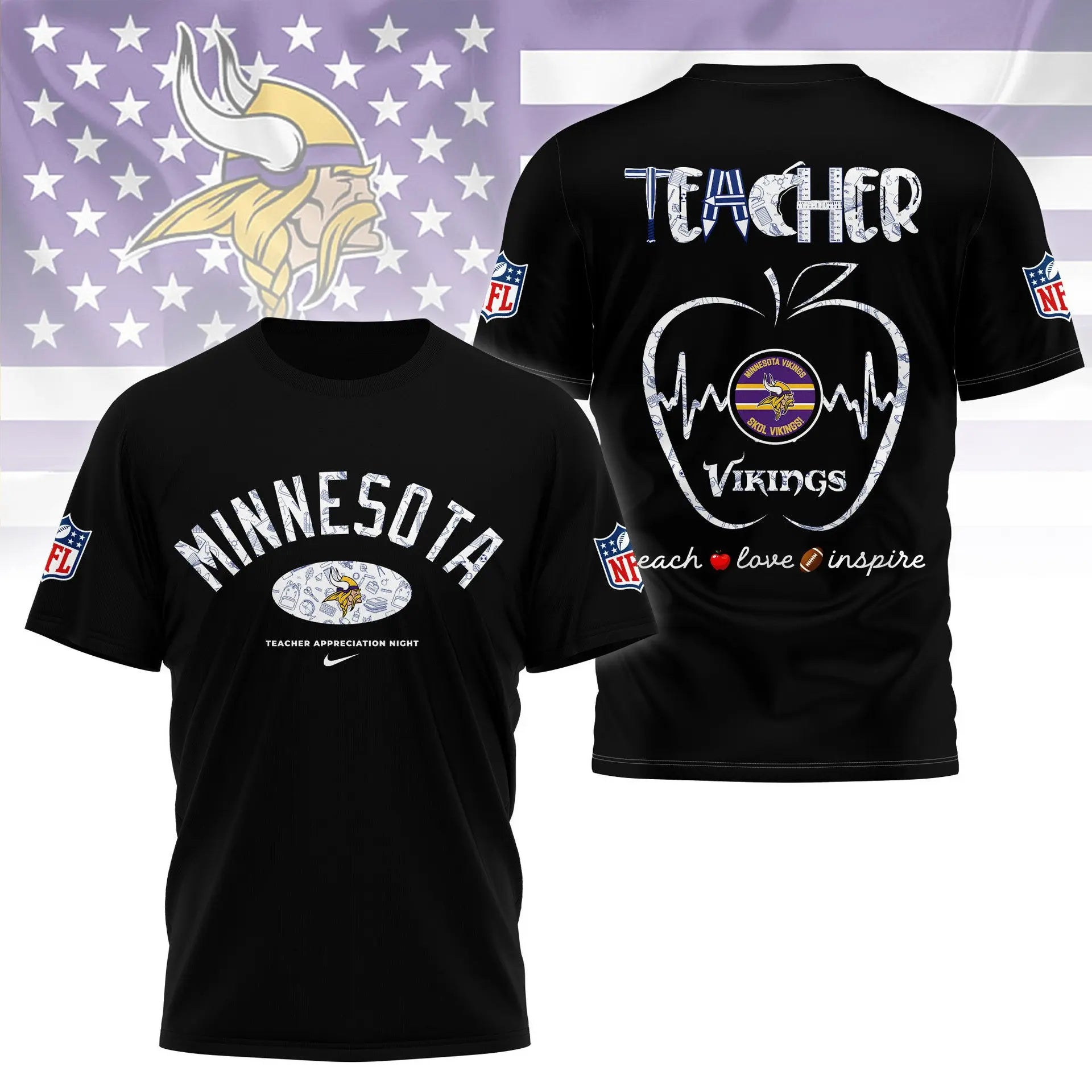Minnesota Vikings |PREMIUM 3D TEACHER APPRECIATION DAY SHIRT NY – HuddleStyle.com - Image 4