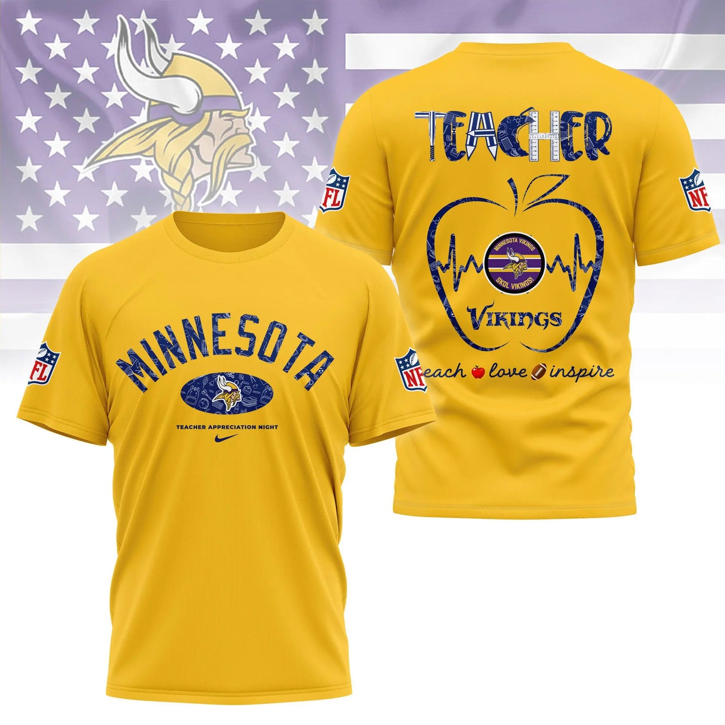 Minnesota Vikings |PREMIUM 3D TEACHER APPRECIATION DAY SHIRT NY – HuddleStyle.com - Main
