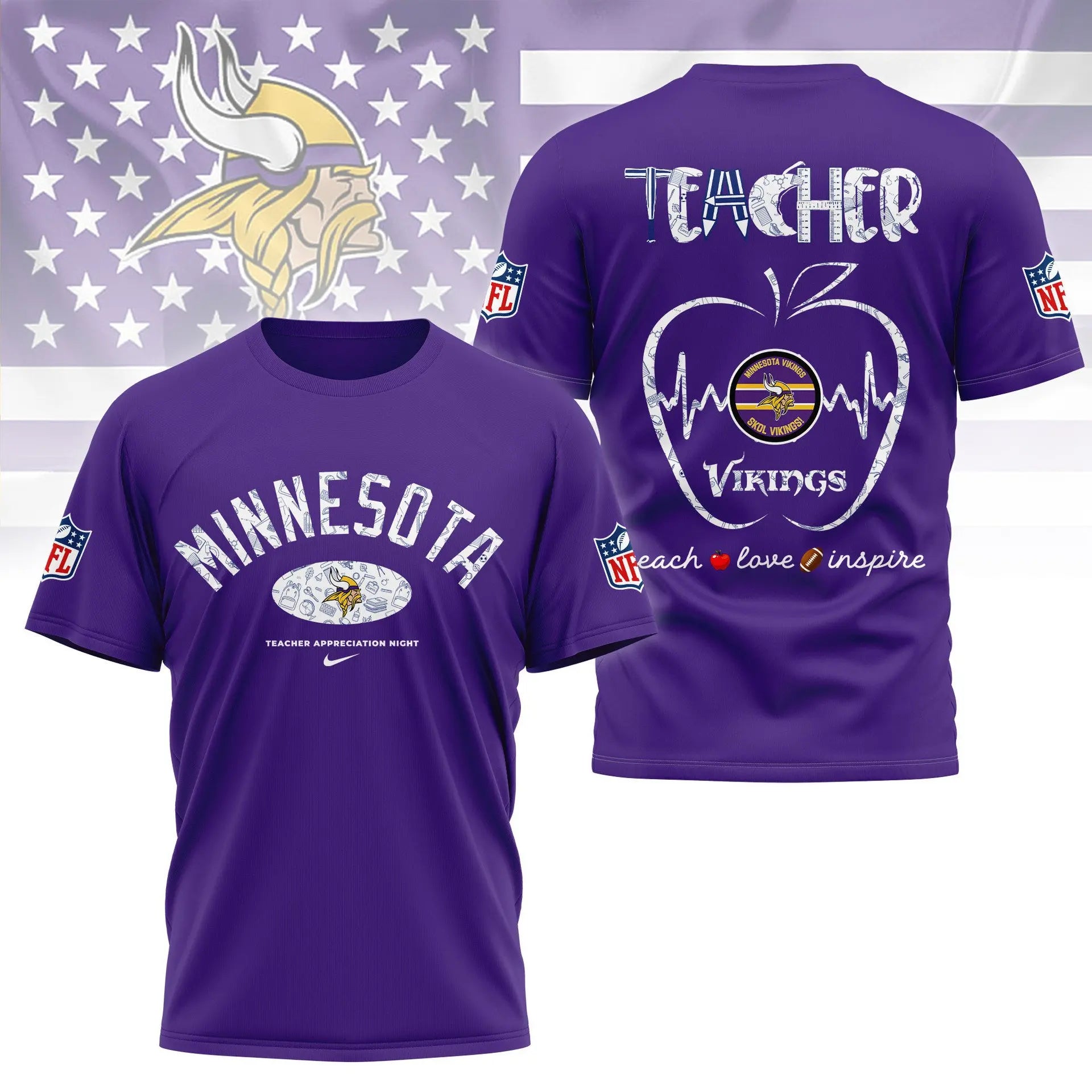 Minnesota Vikings |PREMIUM 3D TEACHER APPRECIATION DAY SHIRT NY – HuddleStyle.com - Image 3