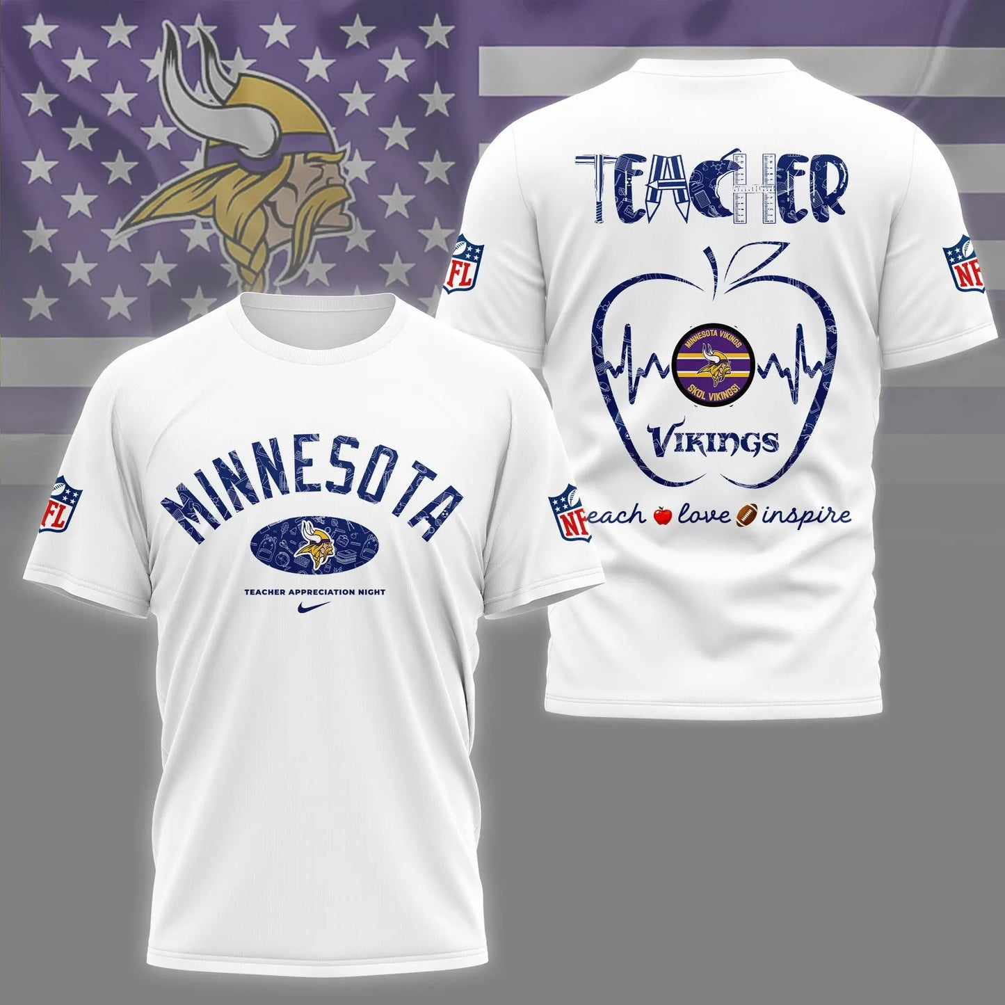 Minnesota Vikings |PREMIUM 3D TEACHER APPRECIATION DAY SHIRT NY – HuddleStyle.com - Image 2