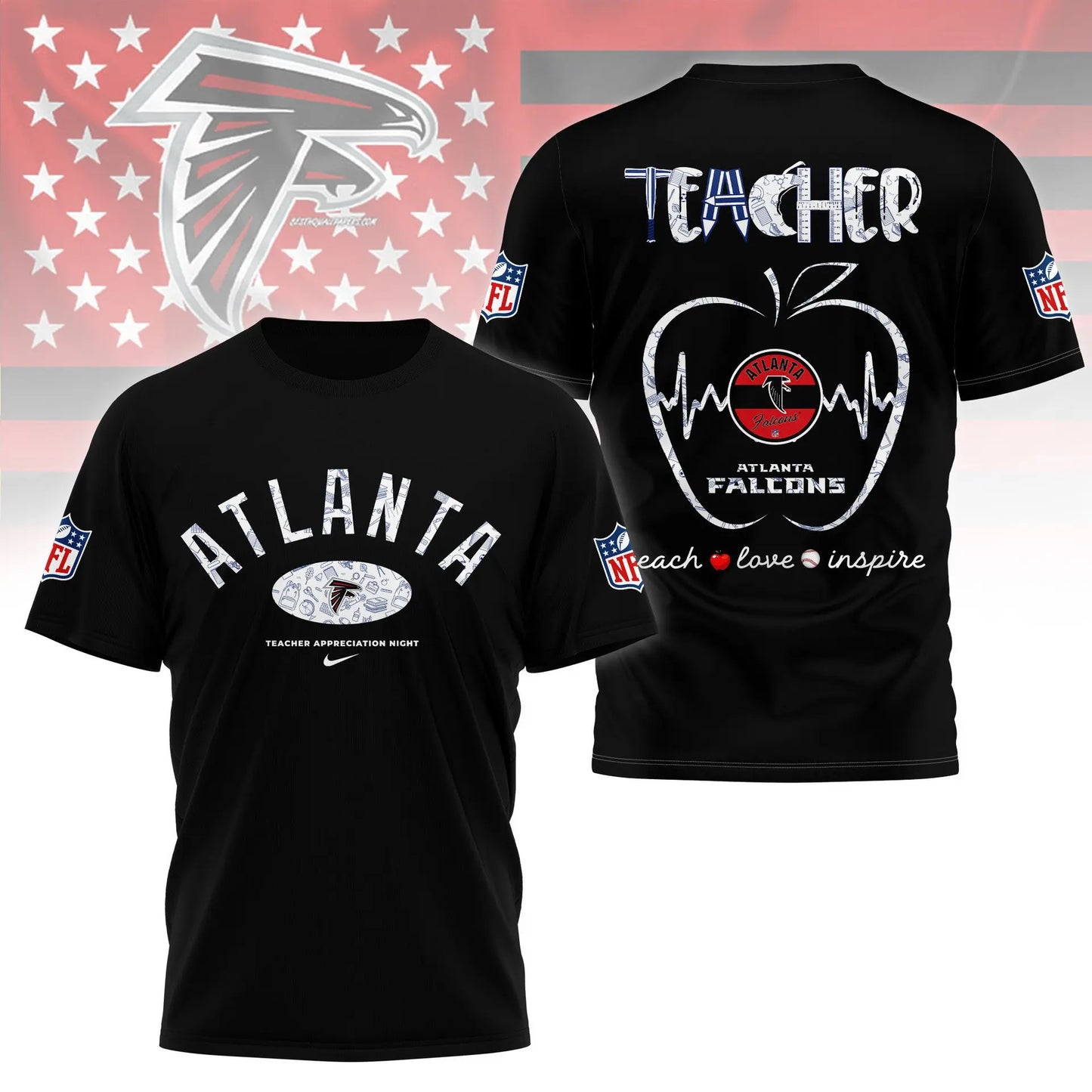 Atlanta Falcons |PREMIUM 3D TEACHER APPRECIATION DAY SHIRT NY – HuddleStyle.com - Image 4