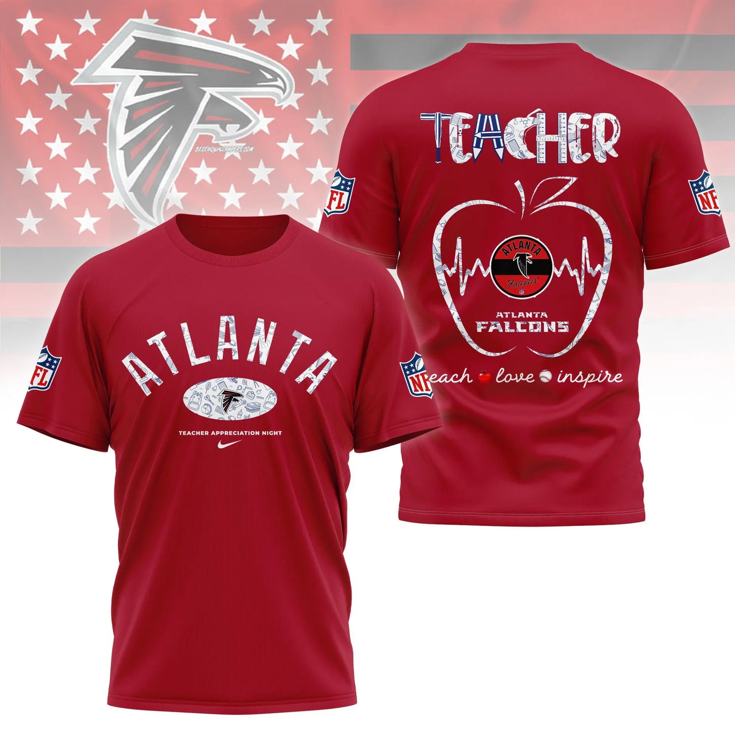 Atlanta Falcons |PREMIUM 3D TEACHER APPRECIATION DAY SHIRT NY – HuddleStyle.com - Image 2