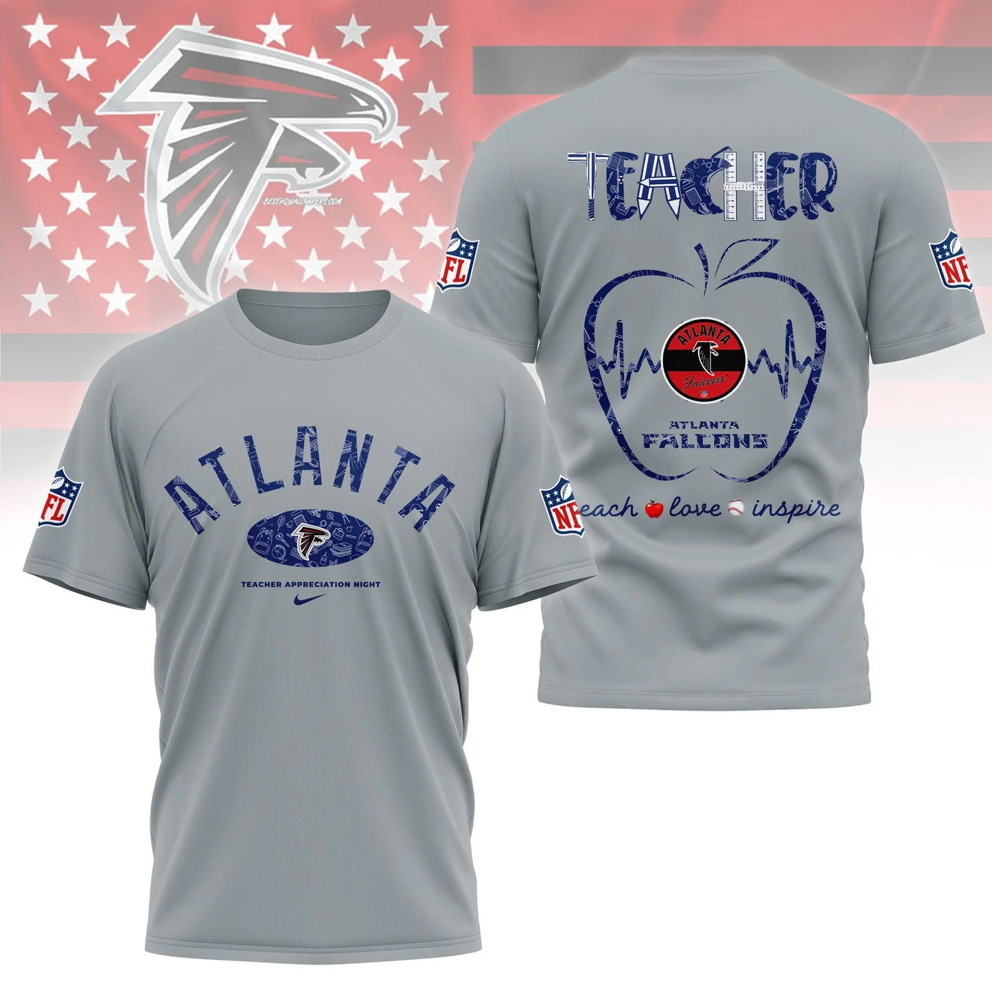 Atlanta Falcons |PREMIUM 3D TEACHER APPRECIATION DAY SHIRT NY – HuddleStyle.com - Image 3