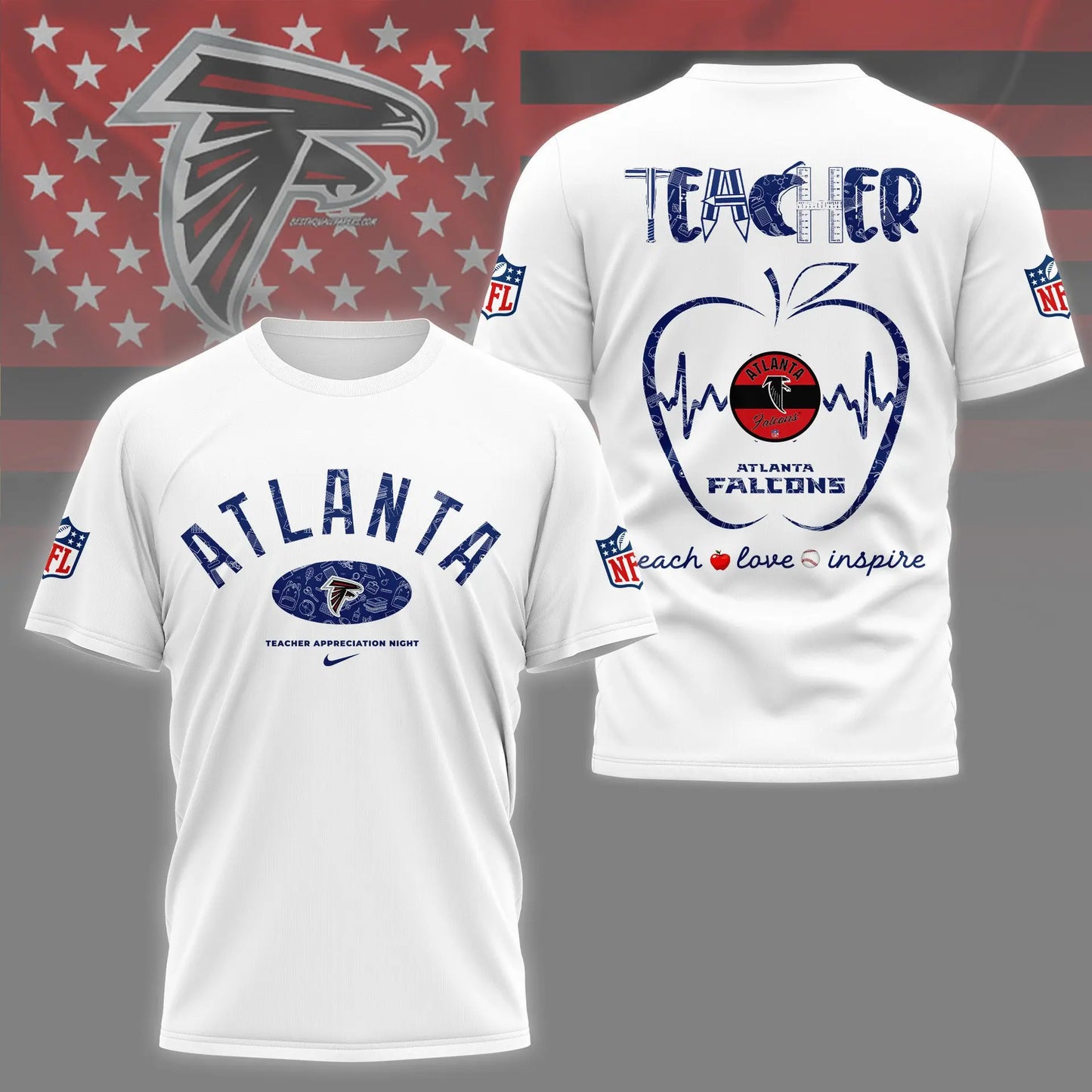 Atlanta Falcons |PREMIUM 3D TEACHER APPRECIATION DAY SHIRT NY – HuddleStyle.com - Main