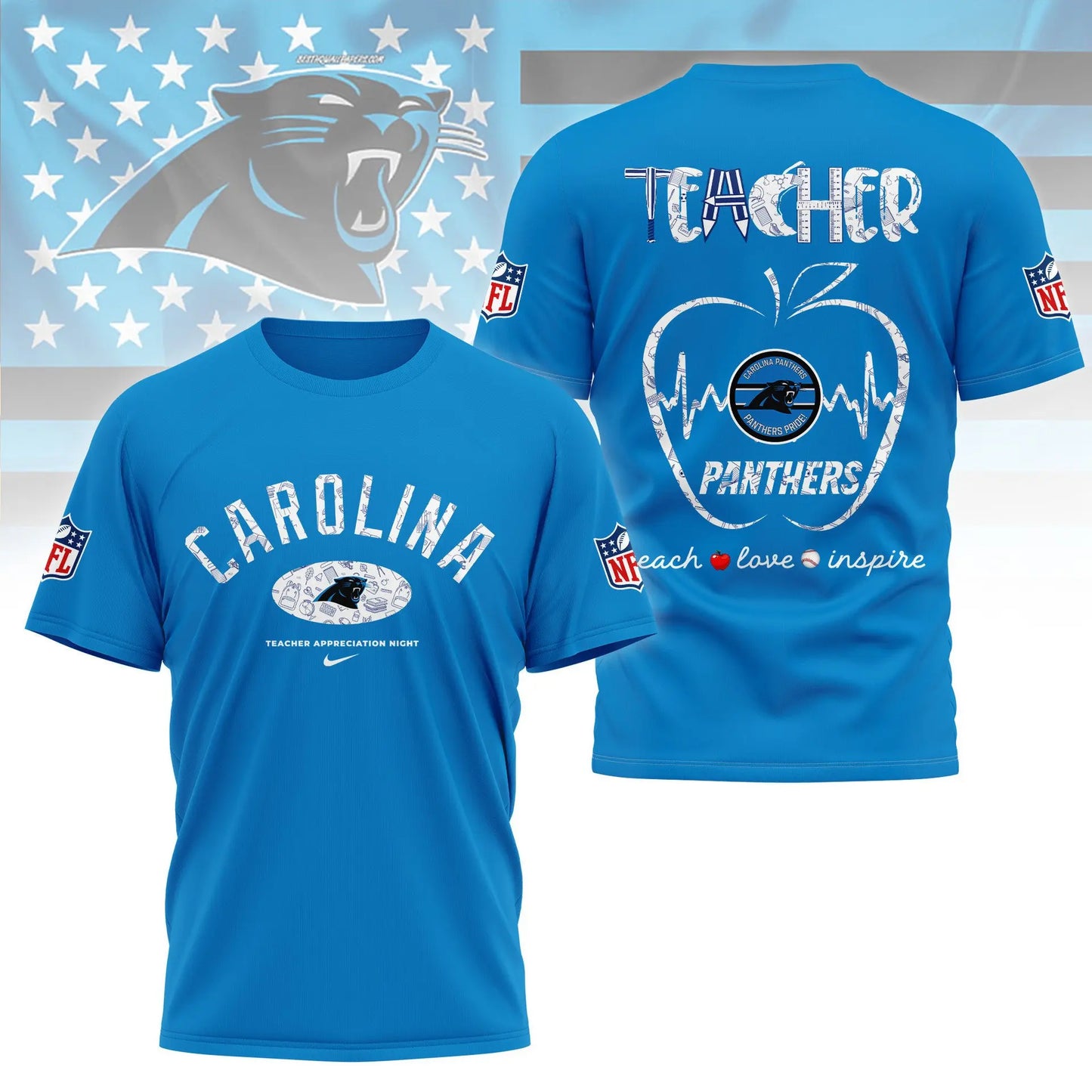 Carolina Panthers |PREMIUM 3D TEACHER APPRECIATION DAY SHIRT NY – HuddleStyle.com - Image 4