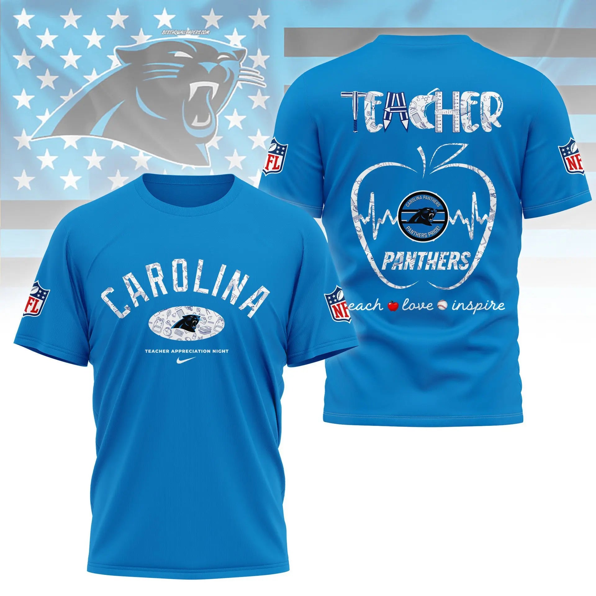 Carolina Panthers |PREMIUM 3D TEACHER APPRECIATION DAY SHIRT NY – HuddleStyle.com - Image 4