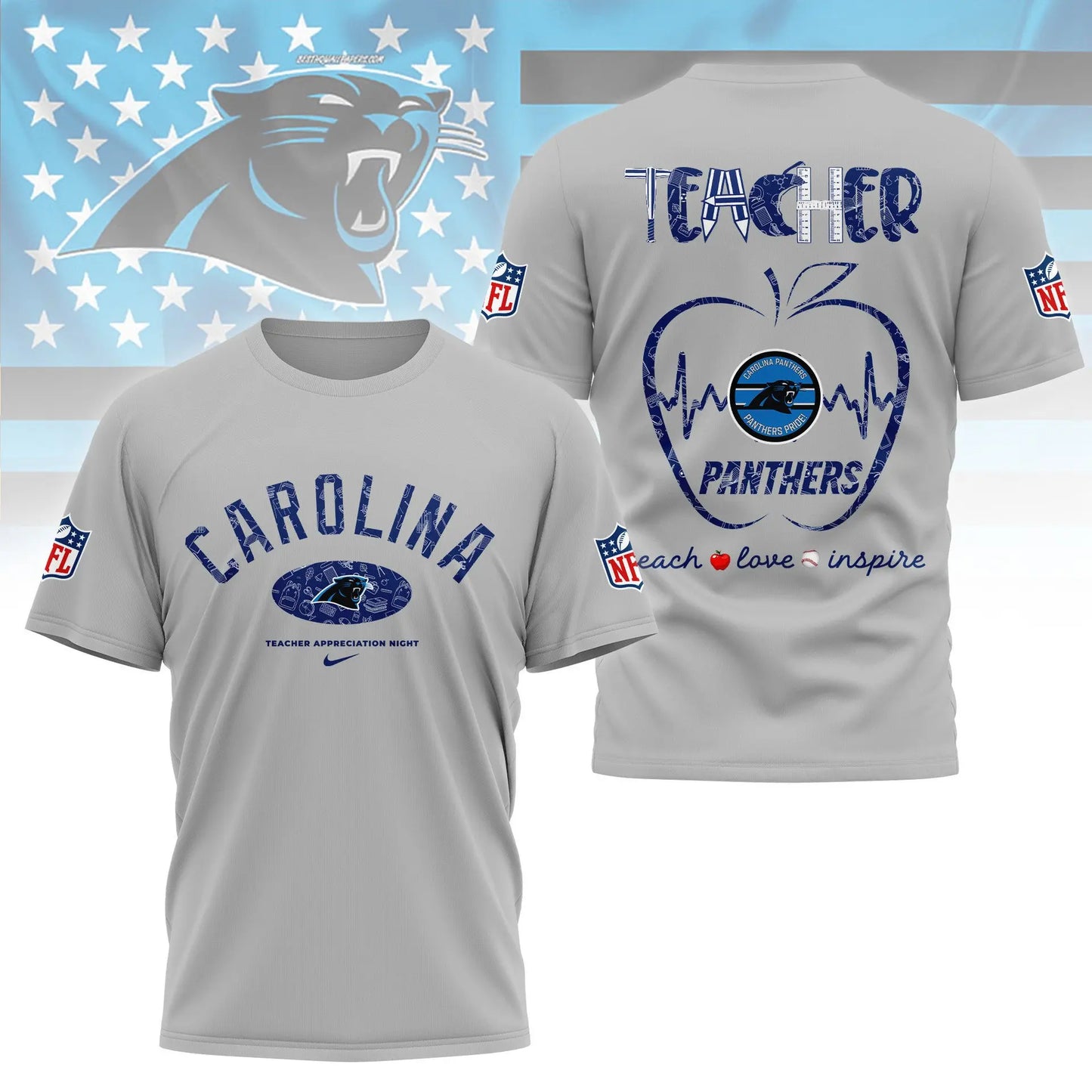 Carolina Panthers |PREMIUM 3D TEACHER APPRECIATION DAY SHIRT NY – HuddleStyle.com - Image 3
