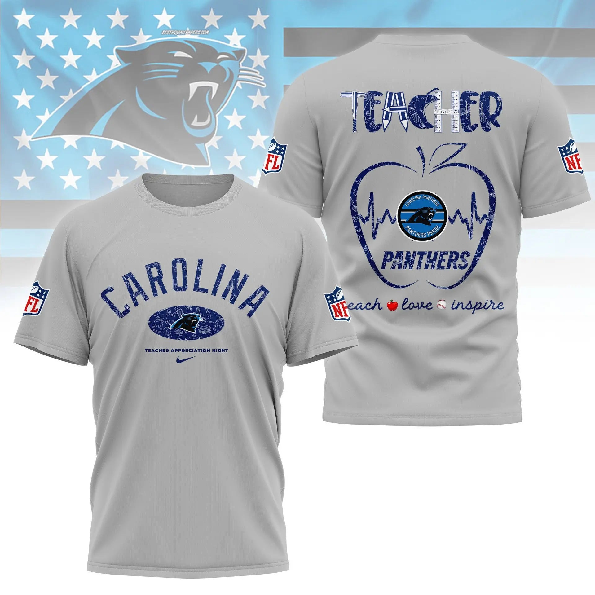 Carolina Panthers |PREMIUM 3D TEACHER APPRECIATION DAY SHIRT NY – HuddleStyle.com - Image 3