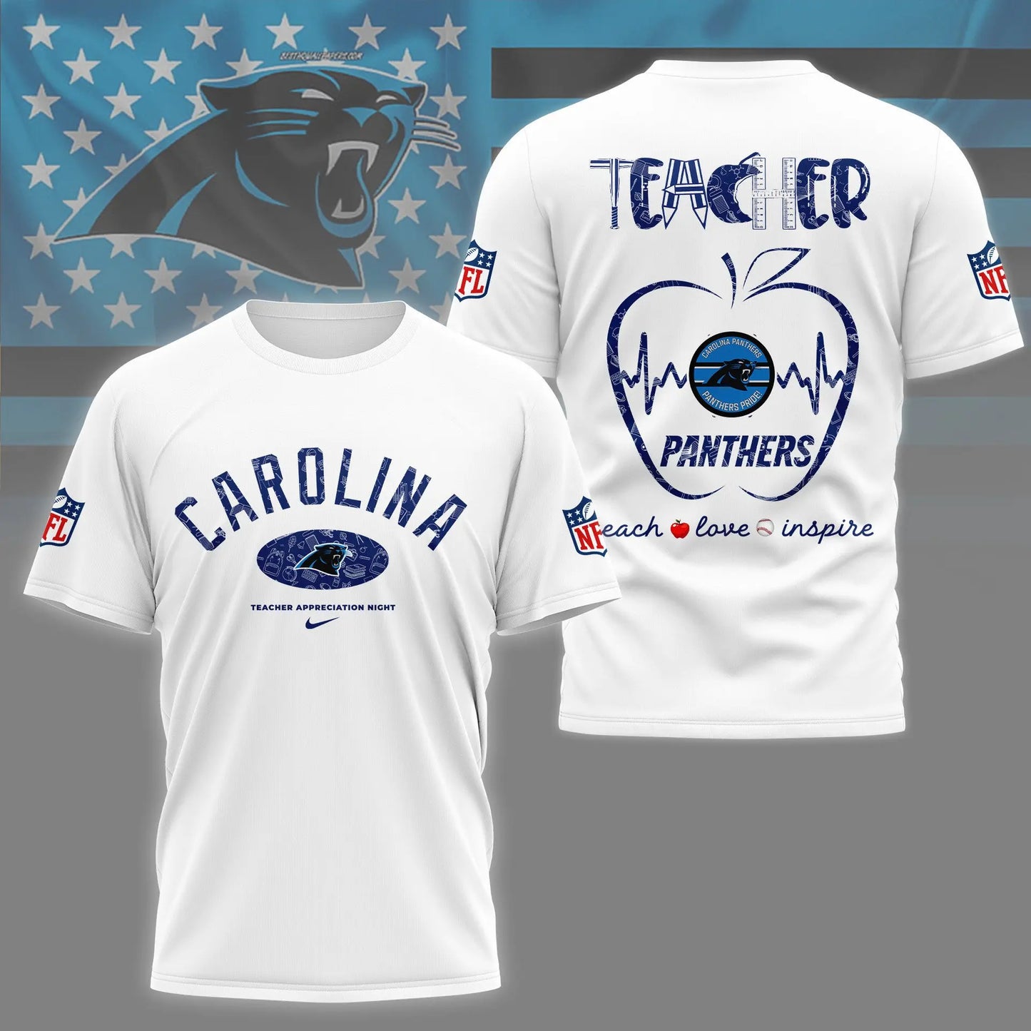Carolina Panthers |PREMIUM 3D TEACHER APPRECIATION DAY SHIRT NY – HuddleStyle.com - Main