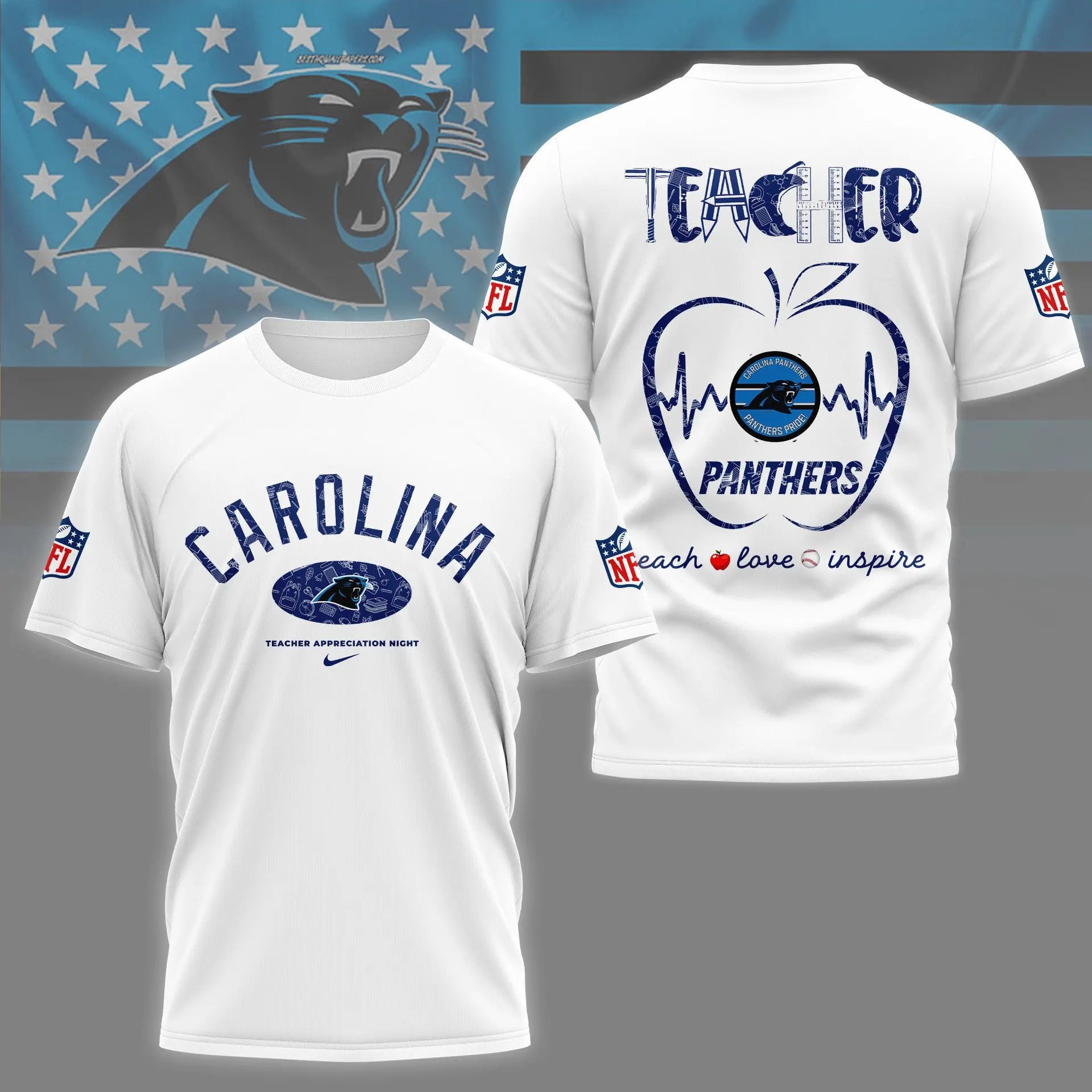 Carolina Panthers |PREMIUM 3D TEACHER APPRECIATION DAY SHIRT NY – HuddleStyle.com - Main