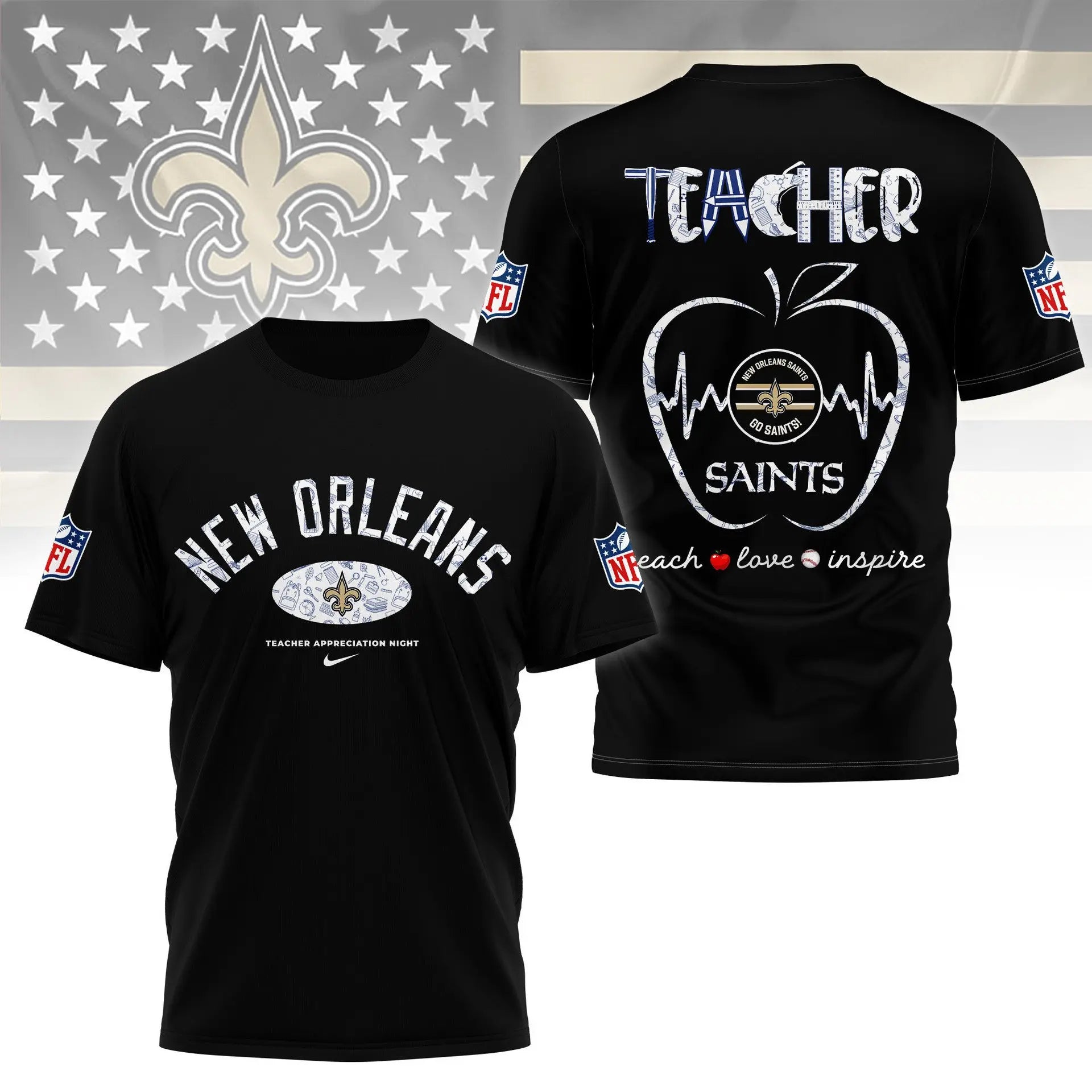 New Orleans Saints |PREMIUM 3D TEACHER APPRECIATION DAY SHIRT NY – HuddleStyle.com - Image 2