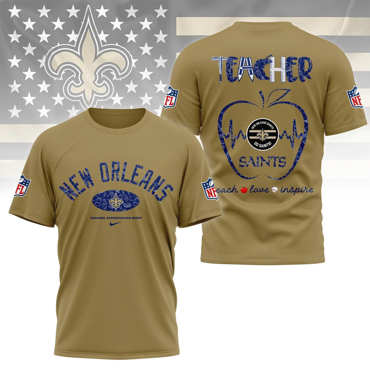 New Orleans Saints |PREMIUM 3D TEACHER APPRECIATION DAY SHIRT NY – HuddleStyle.com - Image 3