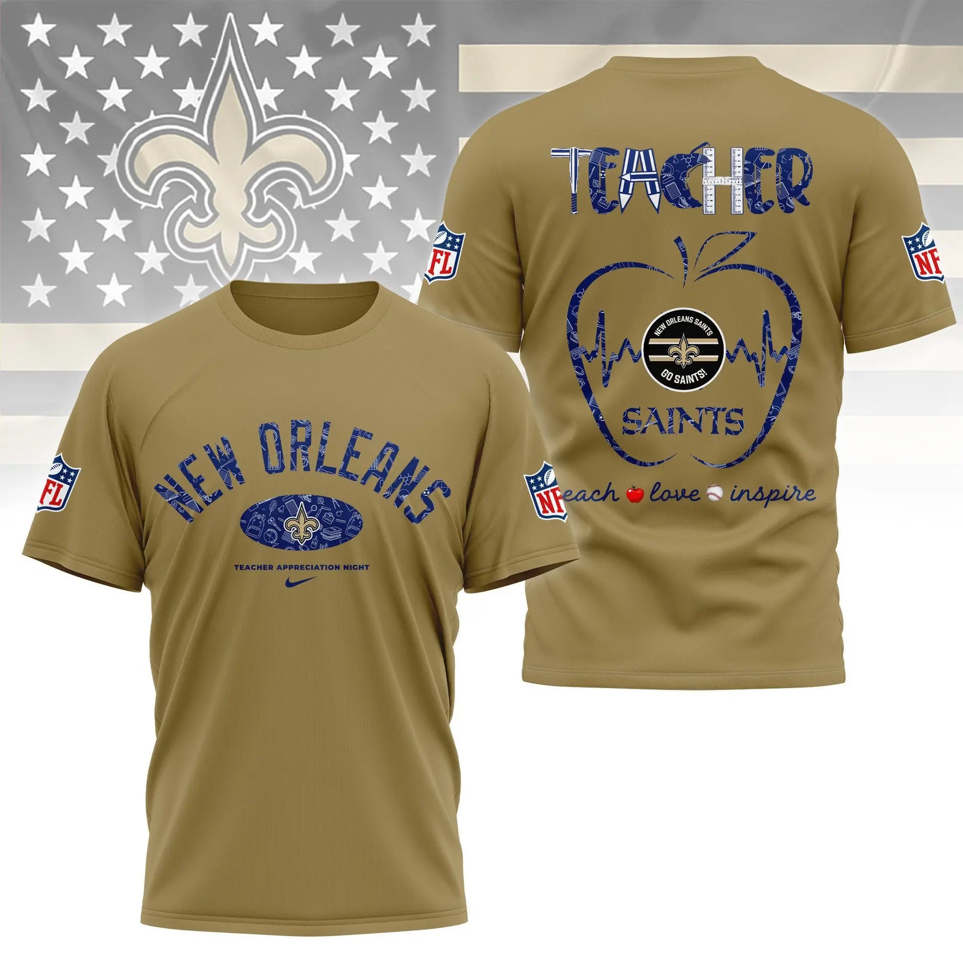 New Orleans Saints |PREMIUM 3D TEACHER APPRECIATION DAY SHIRT NY – HuddleStyle.com - Image 3