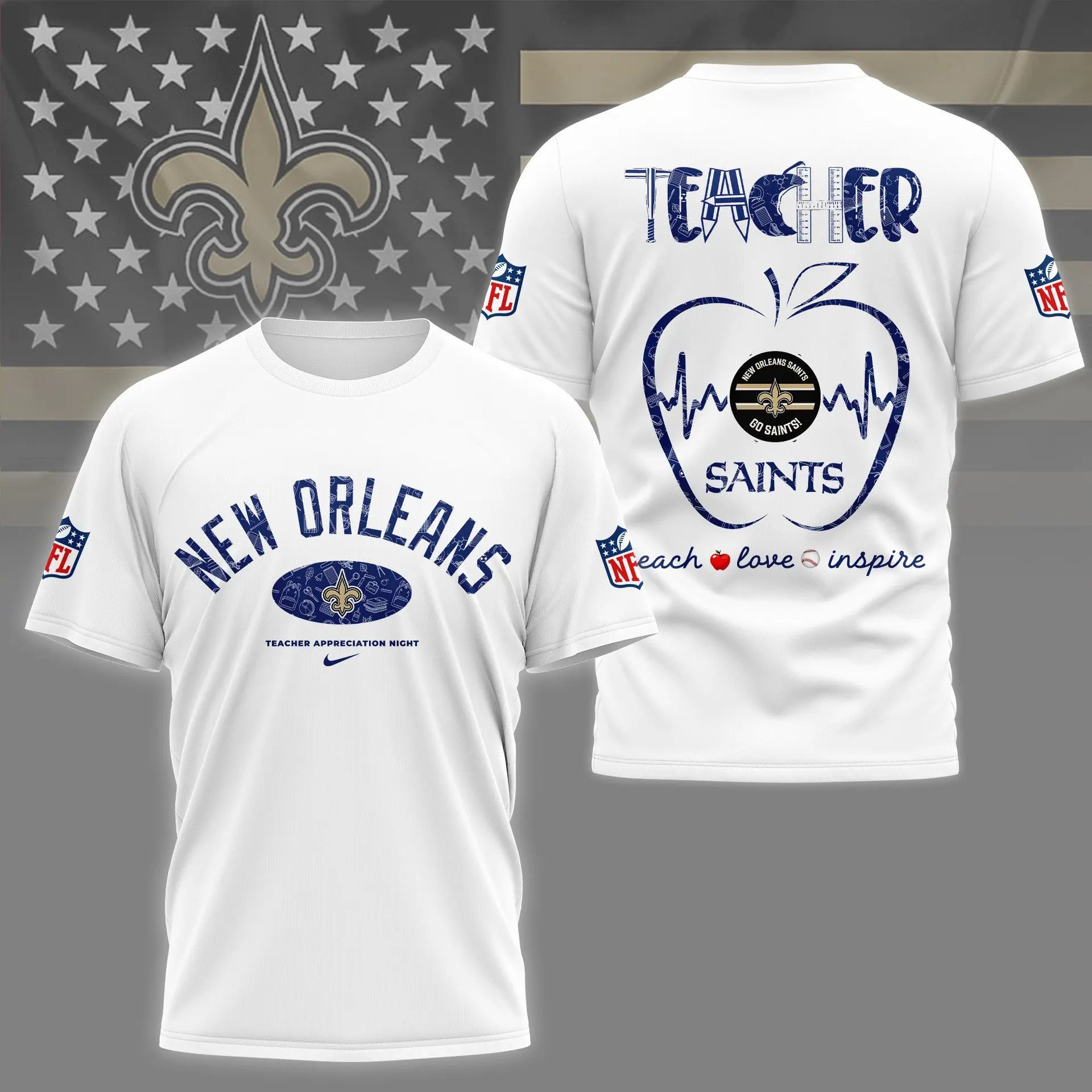 New Orleans Saints |PREMIUM 3D TEACHER APPRECIATION DAY SHIRT NY – HuddleStyle.com - Main