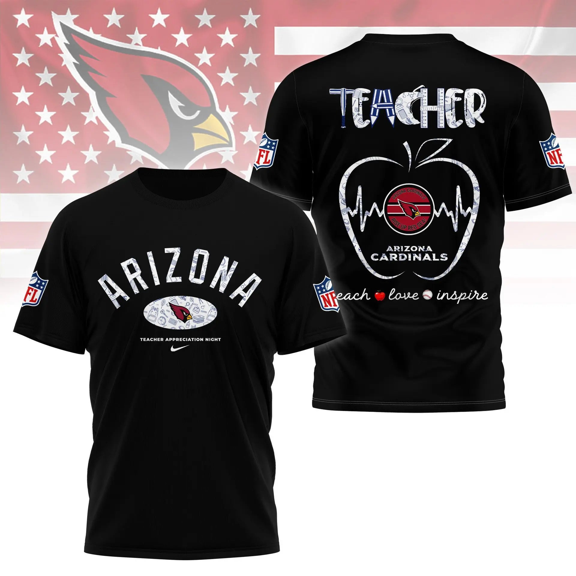 Arizona Cardinals |PREMIUM 3D TEACHER APPRECIATION DAY SHIRT NY – HuddleStyle.com - Image 2