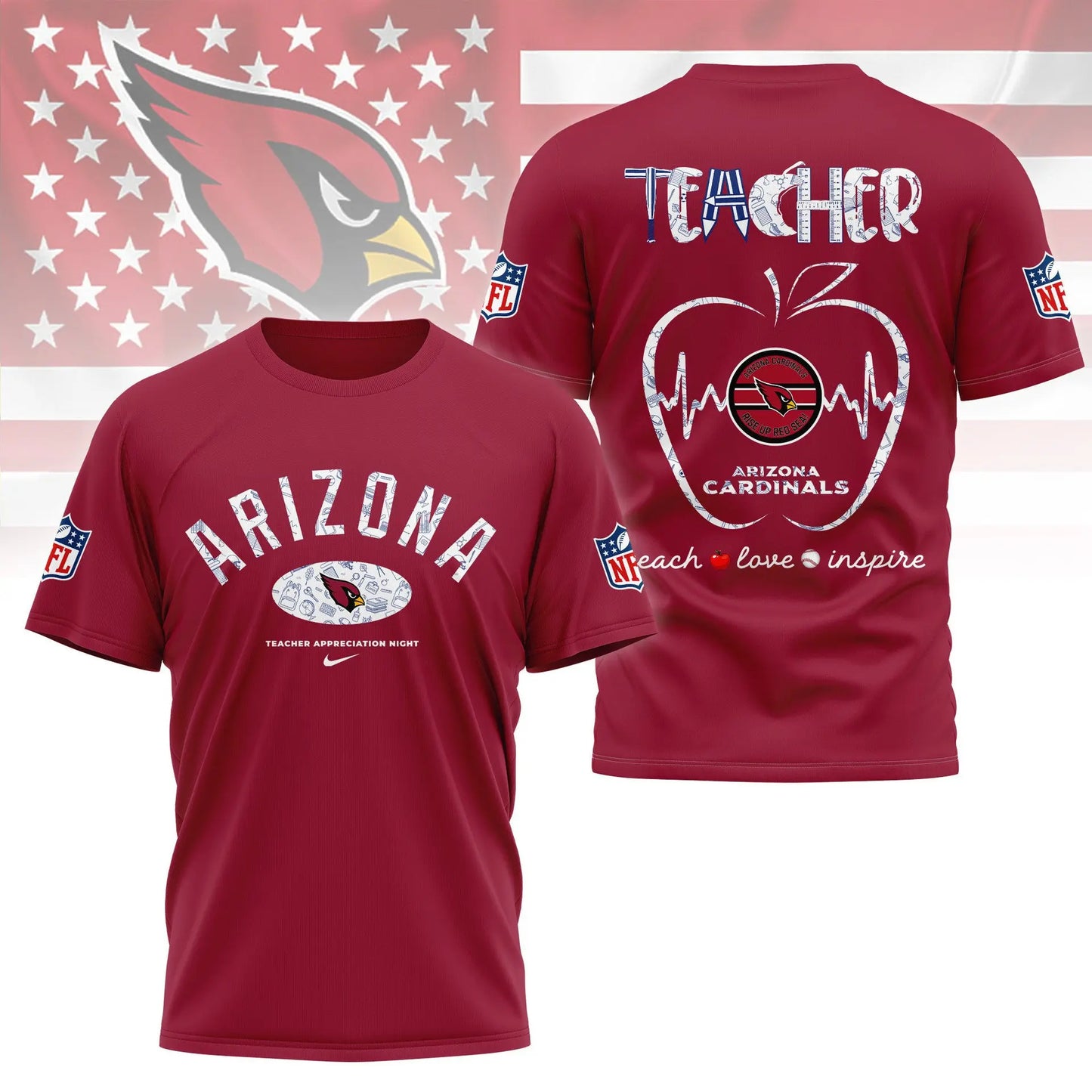 Arizona Cardinals |PREMIUM 3D TEACHER APPRECIATION DAY SHIRT NY – HuddleStyle.com - Main