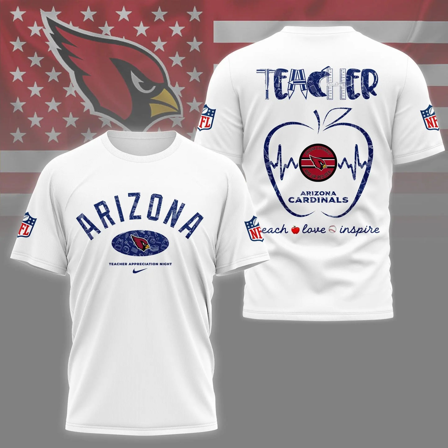 Arizona Cardinals |PREMIUM 3D TEACHER APPRECIATION DAY SHIRT NY – HuddleStyle.com - Image 3