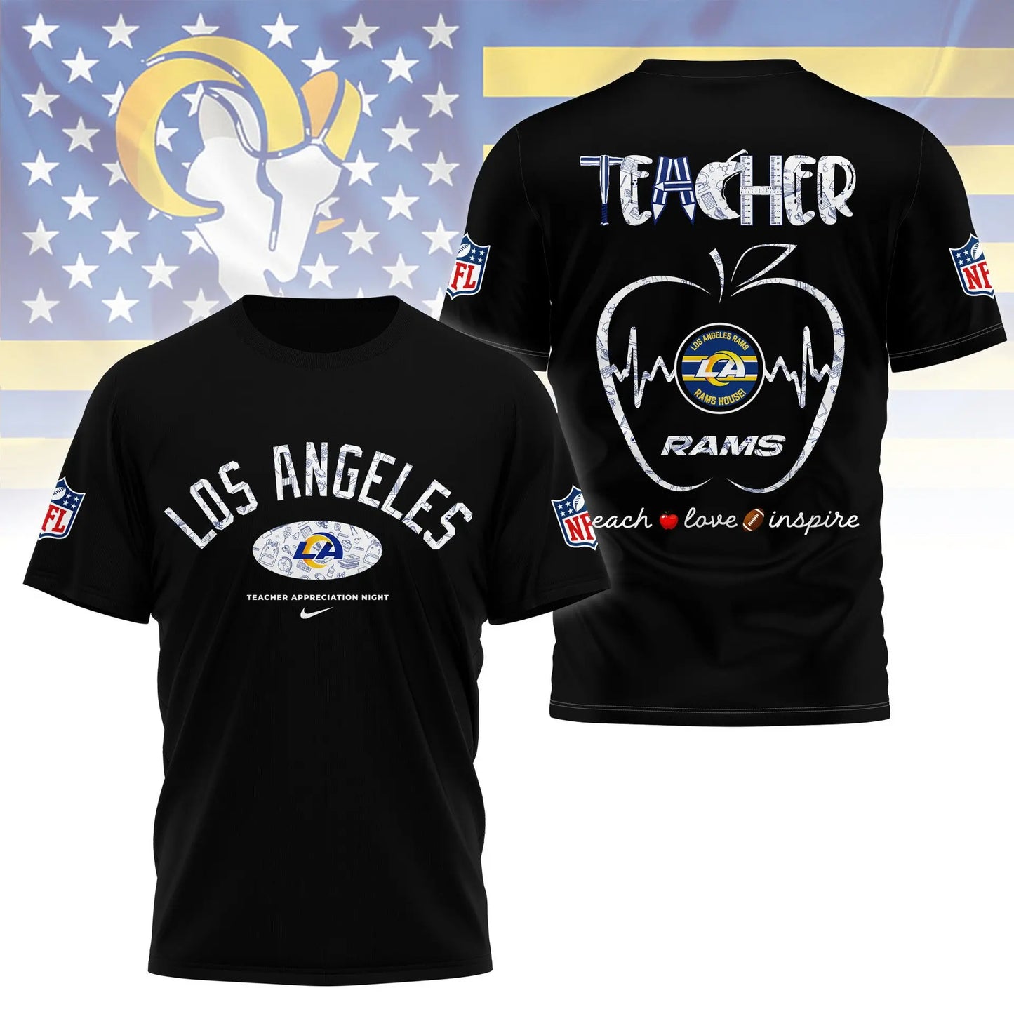 Los Angeles Rams |PREMIUM 3D TEACHER APPRECIATION DAY SHIRT NY – HuddleStyle.com - Image 4